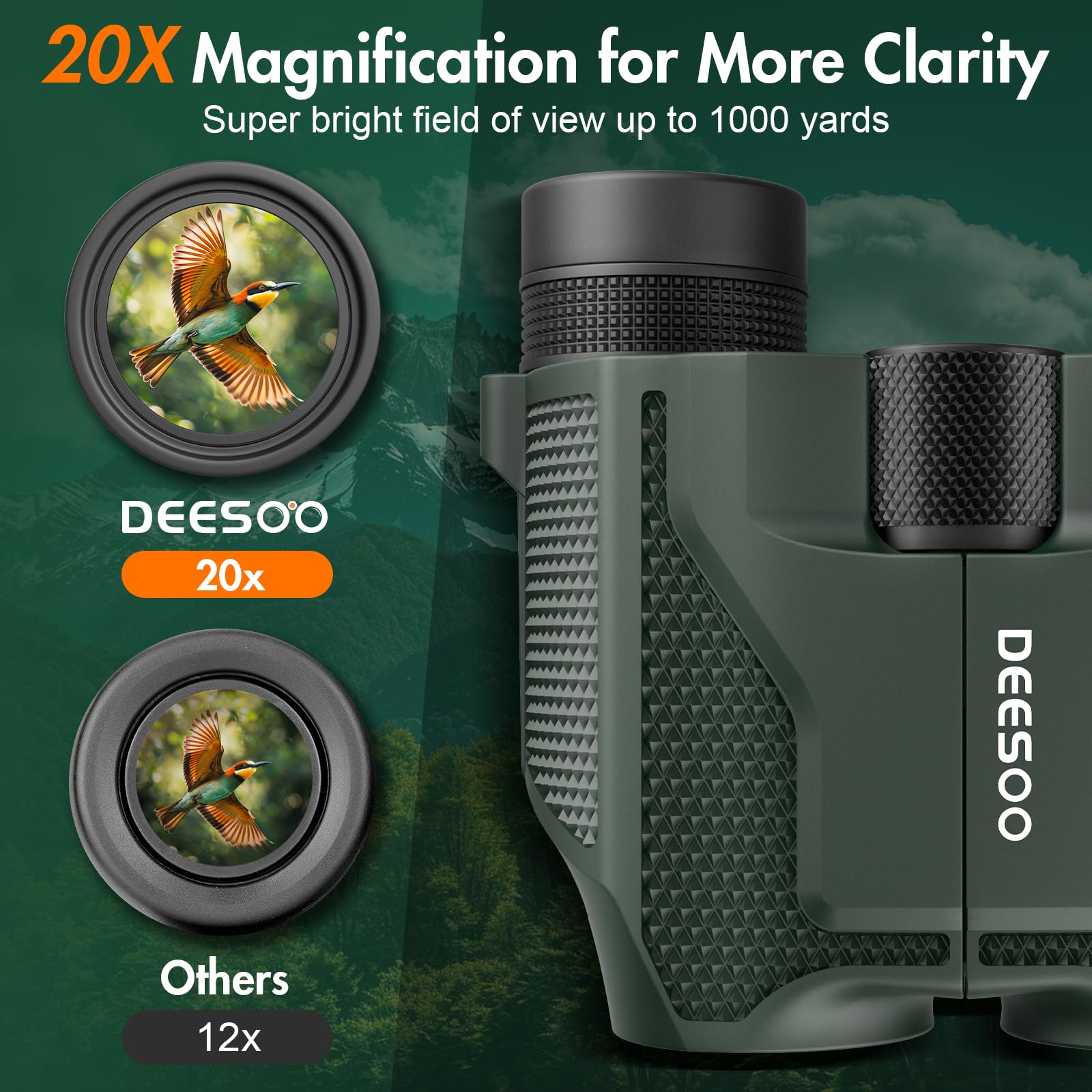Deesoo Compact Binoculars For Adults And Kids - 20X25 Mini Lightweight High Powered Binocular For Bird Watching - Easy Focus Small Pocket Binoculars For Travel Concert Hunting Hiking