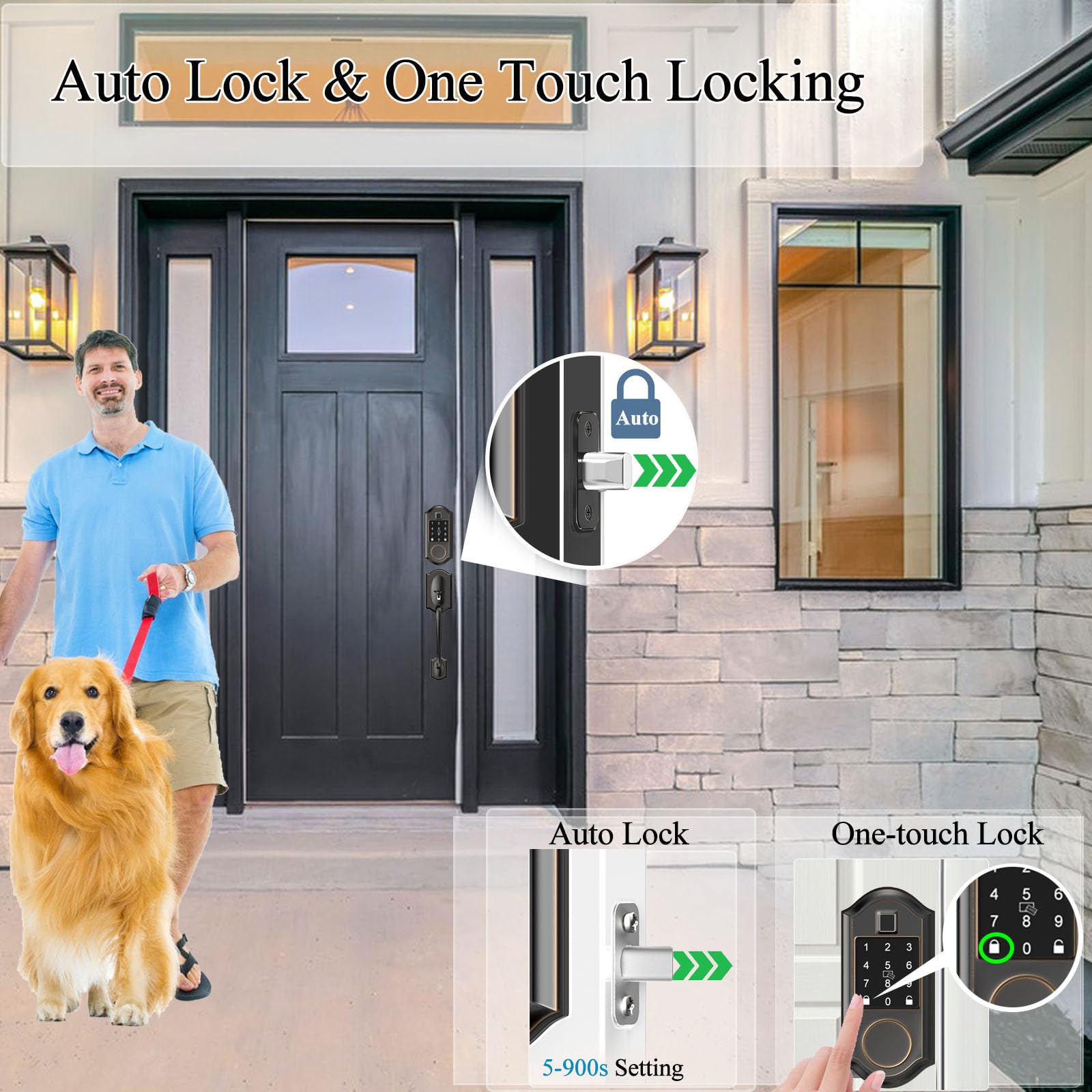 Narpult Smart Smart Locks For Front Door, Keyless Entry Deadbolt With Handle Set, App Control, Fingerprint Door Lock With Adjustable Lever, Oil Rubbed Bronze