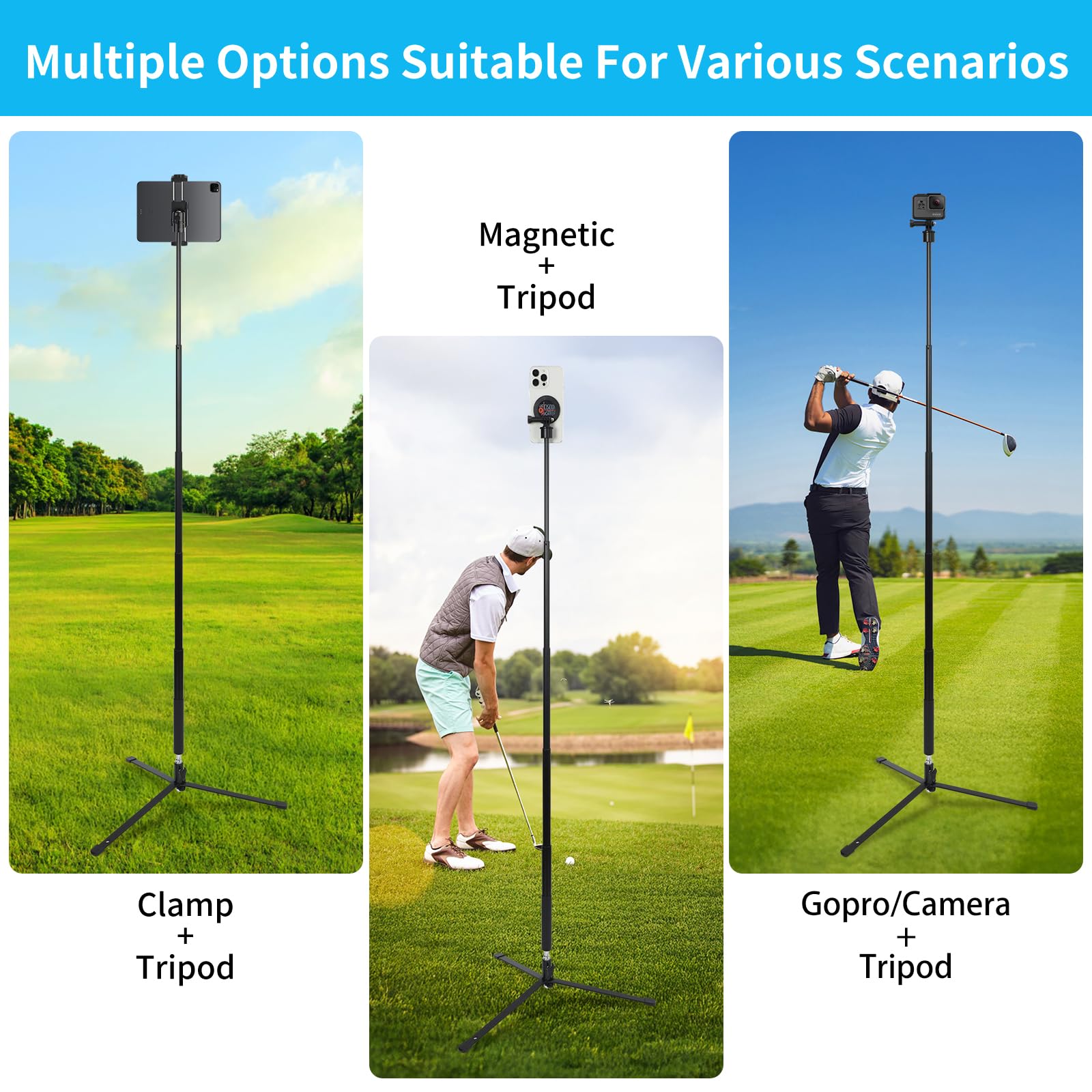 Precisionmaster Golf Tripod - Heavy Duty Aluminum Base With Ipad Pro Compatible, 52" Adjustable With Magnetic Mount, Golf Swing Analysis, Ideal For Golfers, Beginners