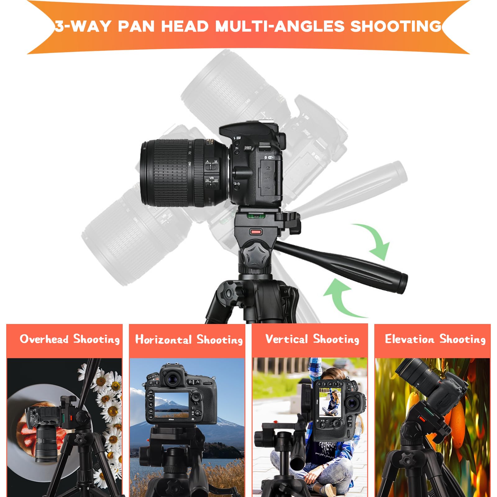 Kakotopa Lightweight Desktop Tripod - 4-Section Adjustable 3-Way Pan/Tilt Head Head, 360° Rotation, Compatible With Cellphone/Dslr/Slr/Projector,Perfect For Vlogging/Video Conferencing (Black)