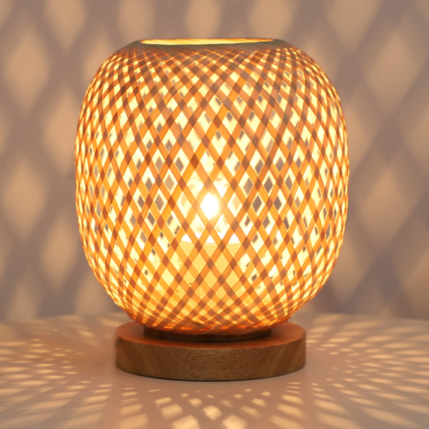 Capslpad Dimmable Rattan Table Lamp - Bamboo Woven Handmade Boho Beside Light, Small Wicker Desktop Nightstand Accent For Kids Living Room, Bedroom, Dorm Decor