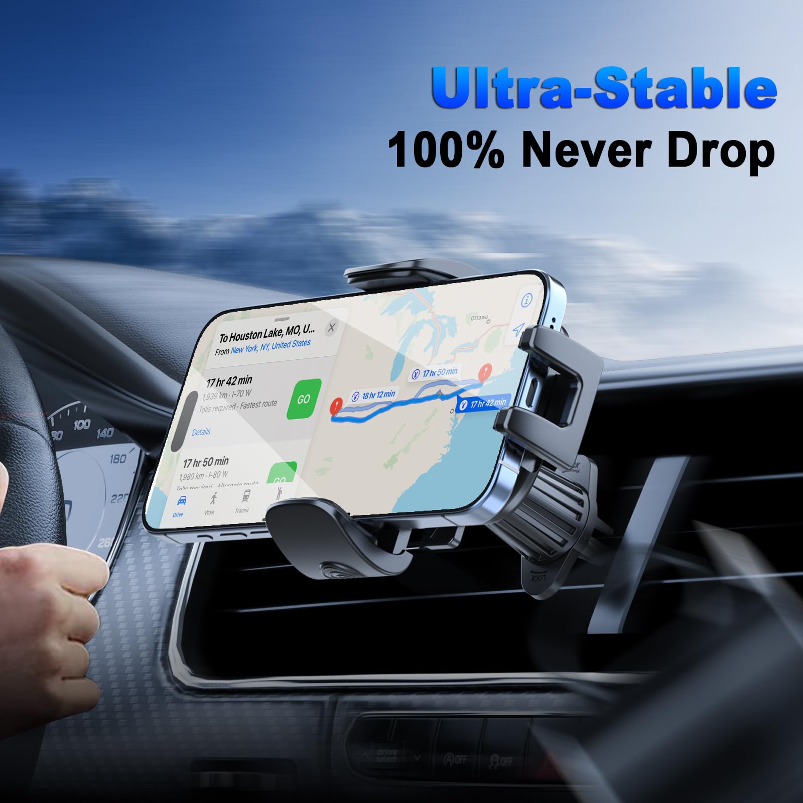 Ruamuafly [ ] Phone Holders For Your Car Vent Extended Metal Hook [Ultra-Stable] [Wider Clamp &Fit Thicker Case] Cellphone Car Mount For Iphone 16 Pro Max 15 Plus 14 13 12 Android Samsung S24 Ultra Pixel