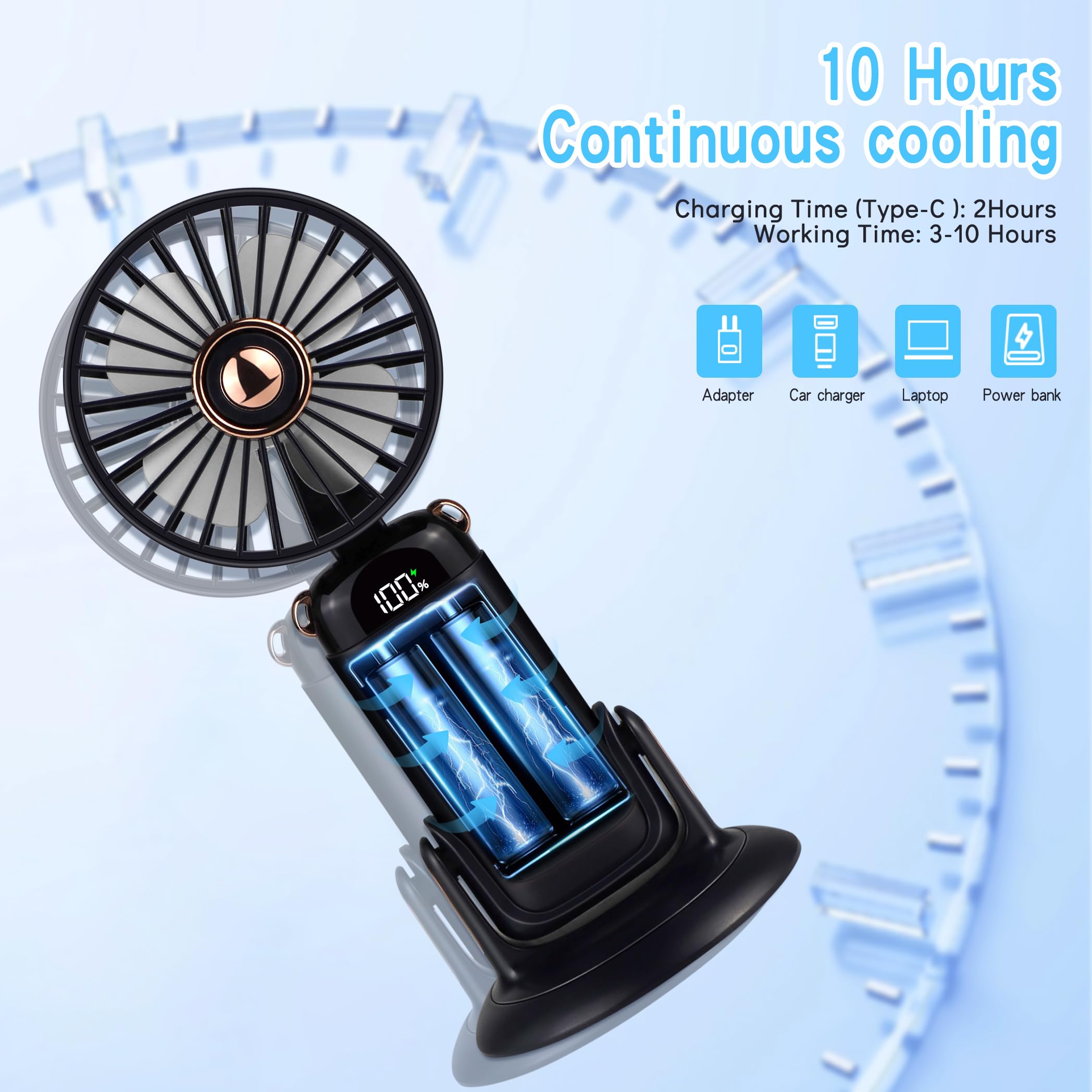 Versatile 4-In-1 Portable Handheld Fan, Battery Operated Fan With Base, 90°Ajustable, Rechargeable