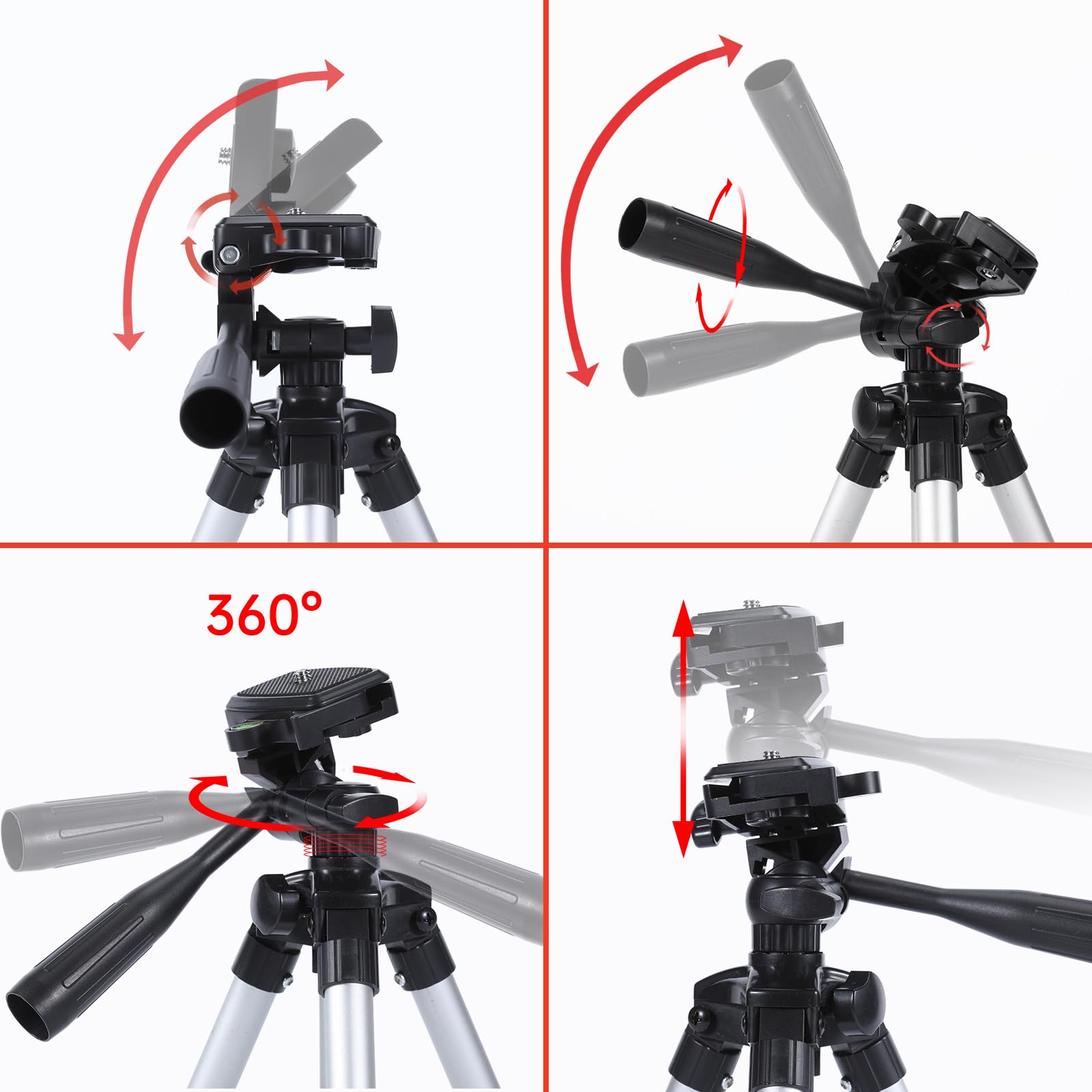 Dmiter 19.7" Mini Portable Adjustable Tripod, Lightweight Aluminum Tripod For Laser Level And Camera With 3-Way Flexible Pan Head, Bubble Level, Quick Release Plate With 1/4"-20 Screw Mount