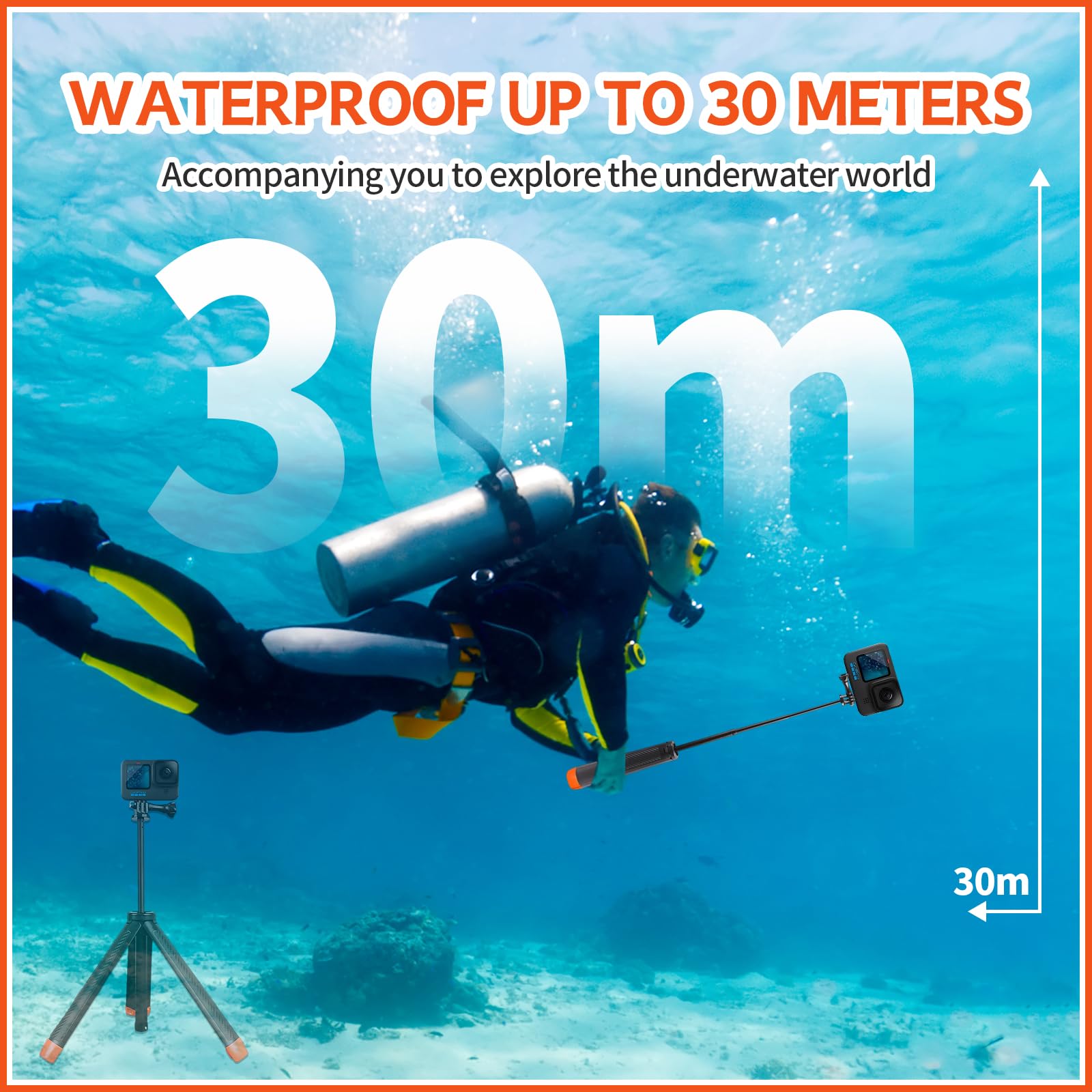 Elasignshopo 4 In 1 Floating Selfie Stick For Gopro Hero 13, 12, 11, 10, 9, 8, 7, 6, 5, 4, 3, 3+、Dji Osmo、Insta360, Floating Hand Grip Tripod Stand Waterproof Extendable Monopod