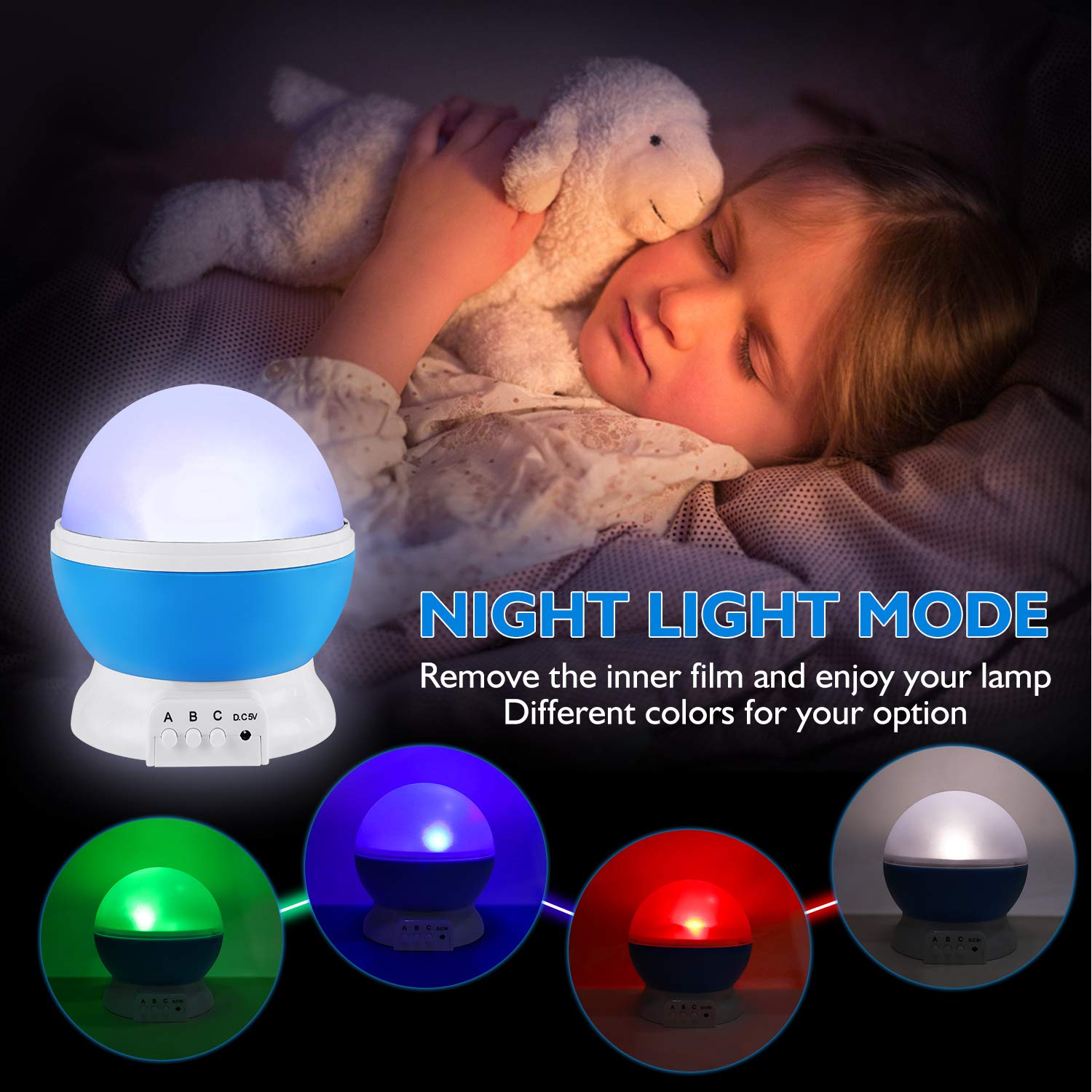 Rictly Night Light For Kids, Nebula Star Projector Kids Night Light 360 Degree Rotation - 4 Led Bulbs 12 Light Color Changing With Usb Cable, Romantic  For Men Women Children