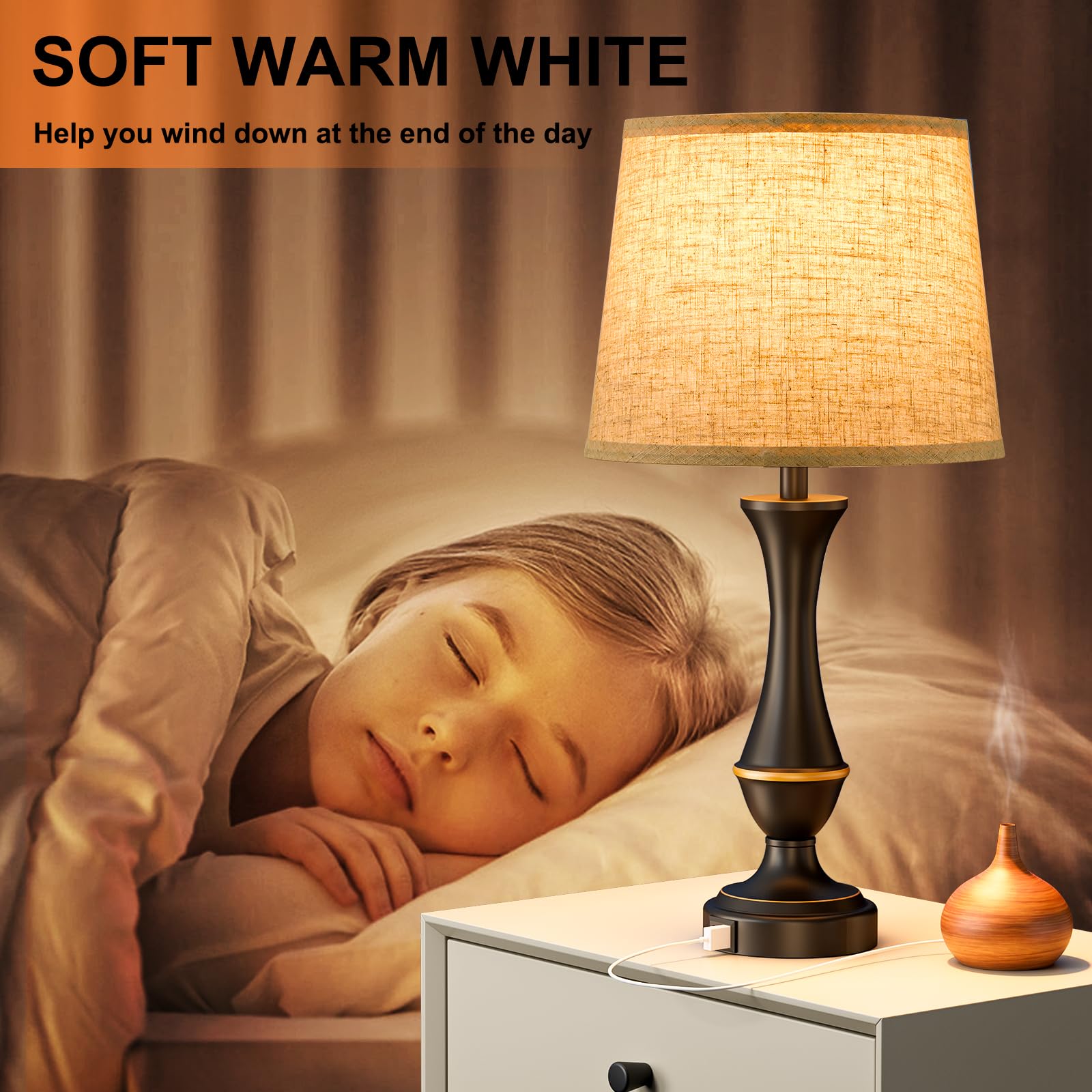 Seealle Touch Lamps For Night Stands Set Of 2 - Bedside Lamps With Usb C+A, 3 Way Dimmable For Bedroom Living Room End Tables Office