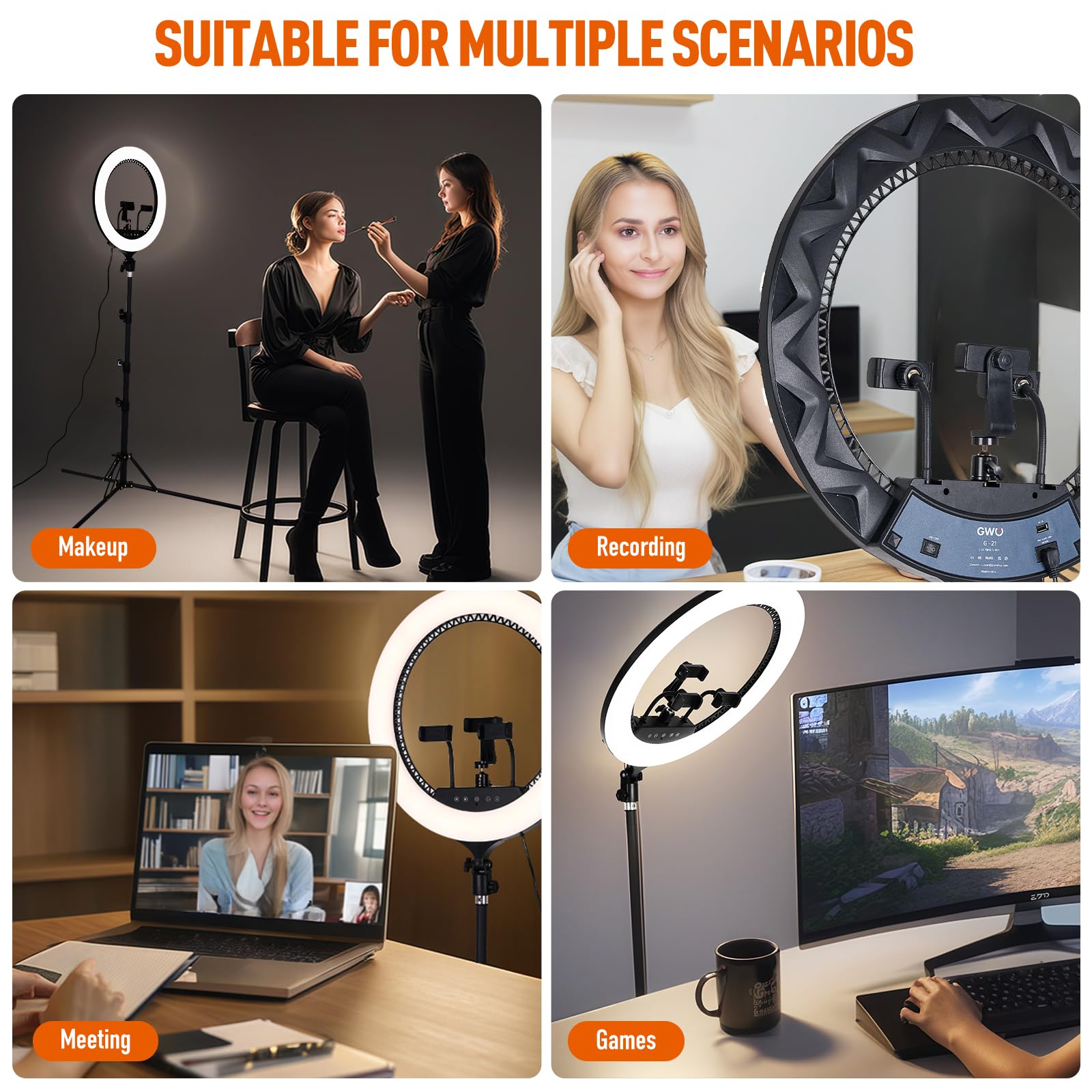 Gwo 21 Inch Led Ring Light With Tripod Stand 6000K Dimmable Makeup Selfie Light With Touch Panel Phone Holders For Youtube Vlog Video Shooting Include Carrying Bag And Remote Control Cri90