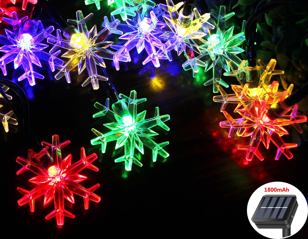 Splocolor Solar Snowflake String Lights 20Ft 30 Leds Waterproof 8 Modes Solar Powered String Fairy Christmas Lights For Patio Holiday Party Gar Indoor Outdoor