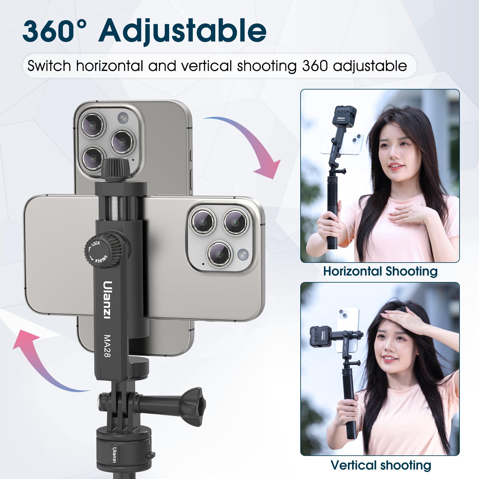 Ulanzi Select Phone Clamp Holder For Action Cam Adapter -Ualnzi Ma28 Action Camera Adapter Cold Shoe Phone Mount Compatible With Tripod/Selfie Stick/Handle/Accessoies Mount Adapter