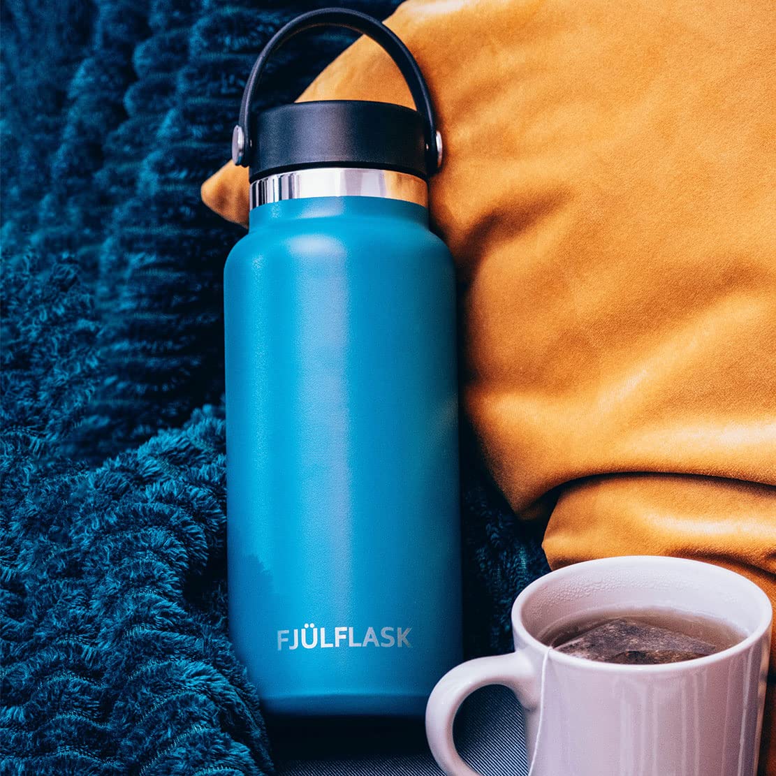 Fjulflask Vacuum Insulated Water Bottle 32Oz - Stainless Steel Thermo Mug - Wide Mouth Chug Lid Scr
