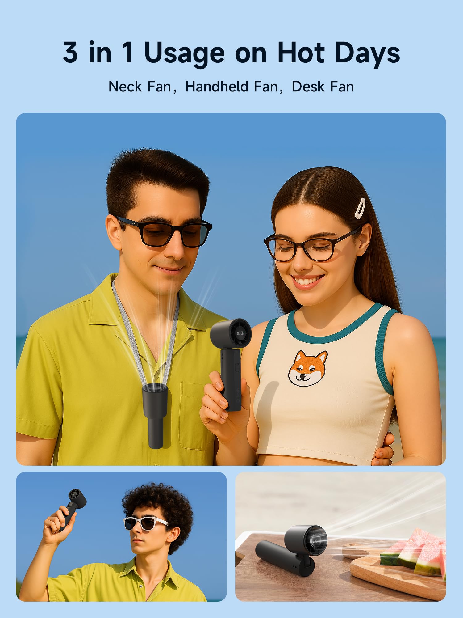 Personal turbo fan with 5 adjustable speeds and foldable design for compact storage