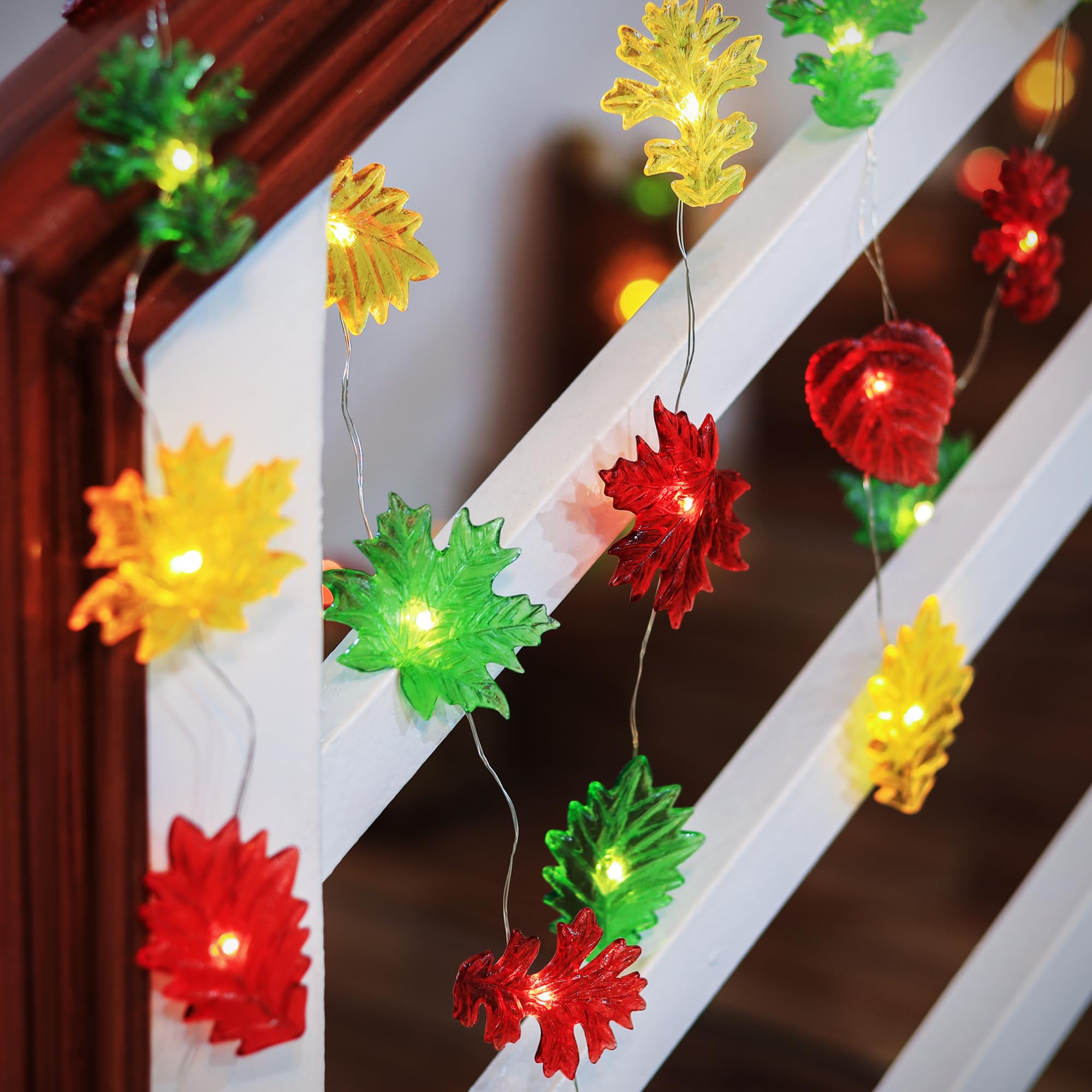 Jashika Solar String Lights Fall Forest Leaf Lights Outdoor Garden Tree Decor Thanksgiving Decorative Lights Autumn Light Up Maple Oak Leaves Decorations Harvest Garland 14Ft 40Led Balcony Pathway Bush Decor