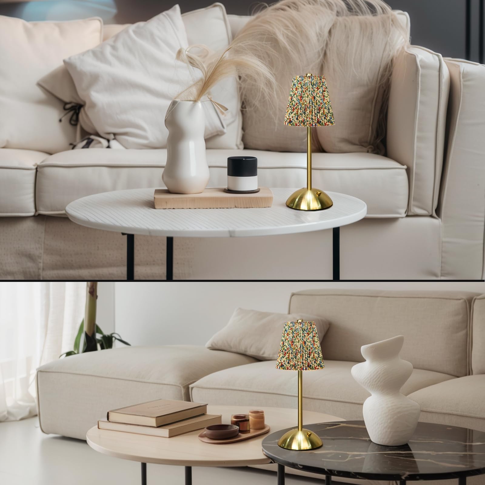 Supbri Cordless Table Lamp Rechargeable,Fabric Shade Bedside Lamp, Dimmable Battery Powered Lamp, 3-Way Night Light For Living Room, Bedroom, Bar(Flower)