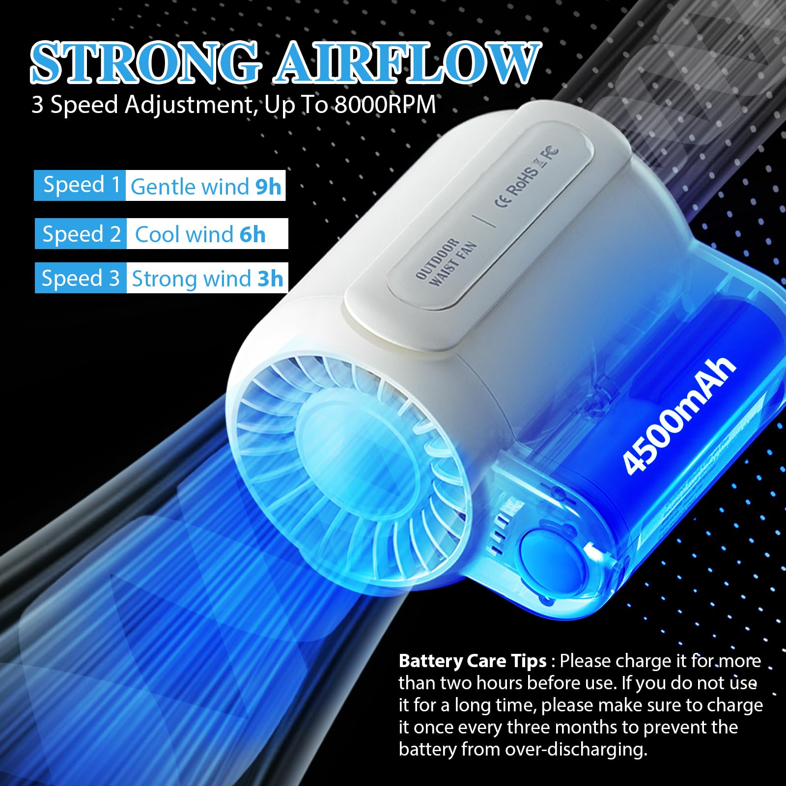 Portable Waist Fan, Cool Clip Fan Under Shirt Fan, Portable Waist Clip Fan, Handheld Mini Cooling