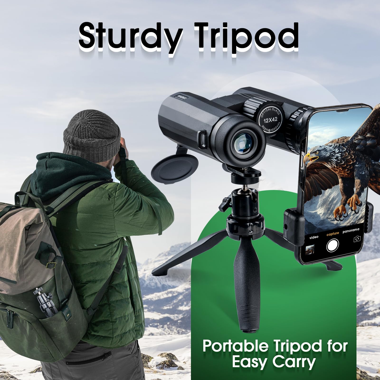 Yuanzimoo 12X42 Binoculars For Adults High Powered Waterproof Compact With Low Light Night Vision For Hunting Outdoor Sports Concerts Bird Watching Black