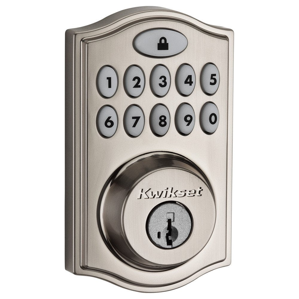 Kwikset 99140-023 Smartcode 914 Traditional Smart Lock Keypad Electronic Deadbolt Door Lock With Smartkey Security And Z-Wave Plus, Satin Nickel