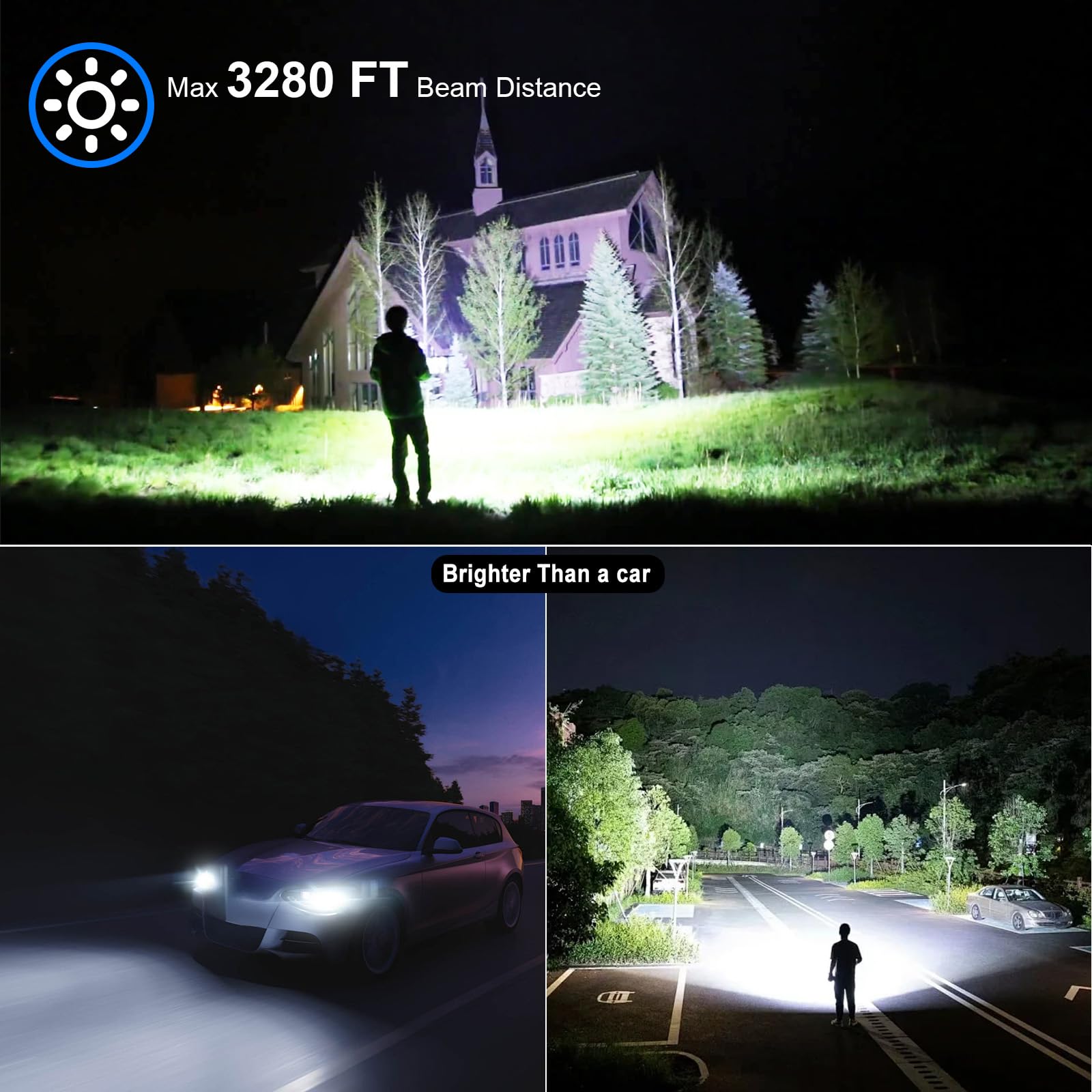 Kzk Rechargeable Led Flashlights High Lumens,990000 Lumens Super Bright Flashlight, With Cob Work Light & 10 Modes, Ipx67 Waterproof Handheld Flashlight, For Camping Emergencies Hiking Night Work