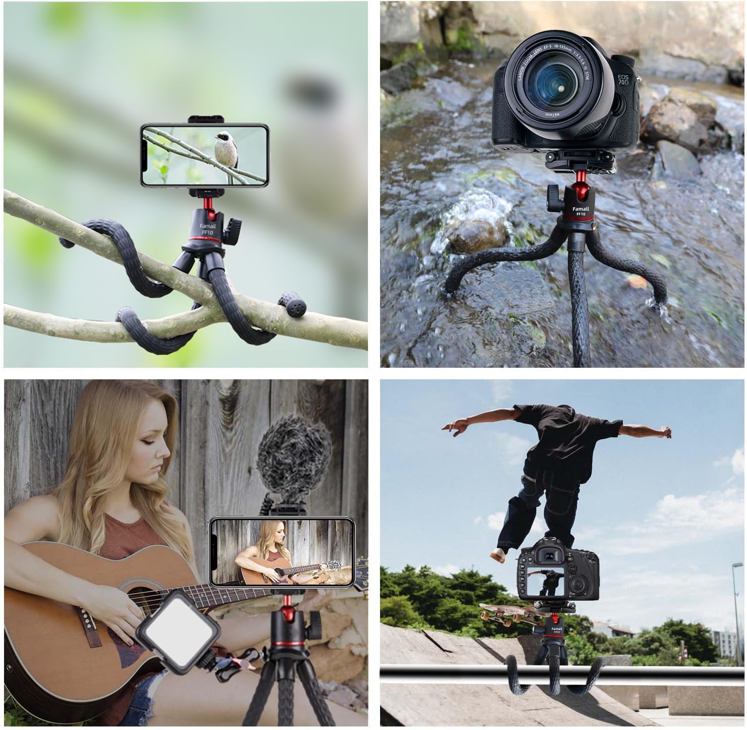 Famall Camera Tripod, Flexible Tripod Stand For Phone With Cold Shoe Phone Mount For Iphone Canon Nikon Sony Cameras