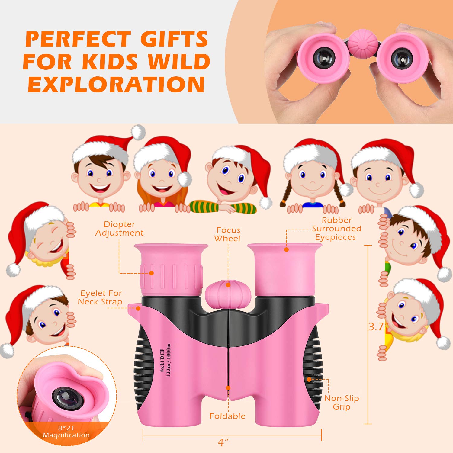 Qteclor Compact Mini Binoculars For Kids – 8X21 Zoom Kids Binoculars Toy  Shock Proof For 3 4 5 6 7 8 9 10 11 12 13 Years Old Boys Girls Bird Watching Sporting Events Children Best Present