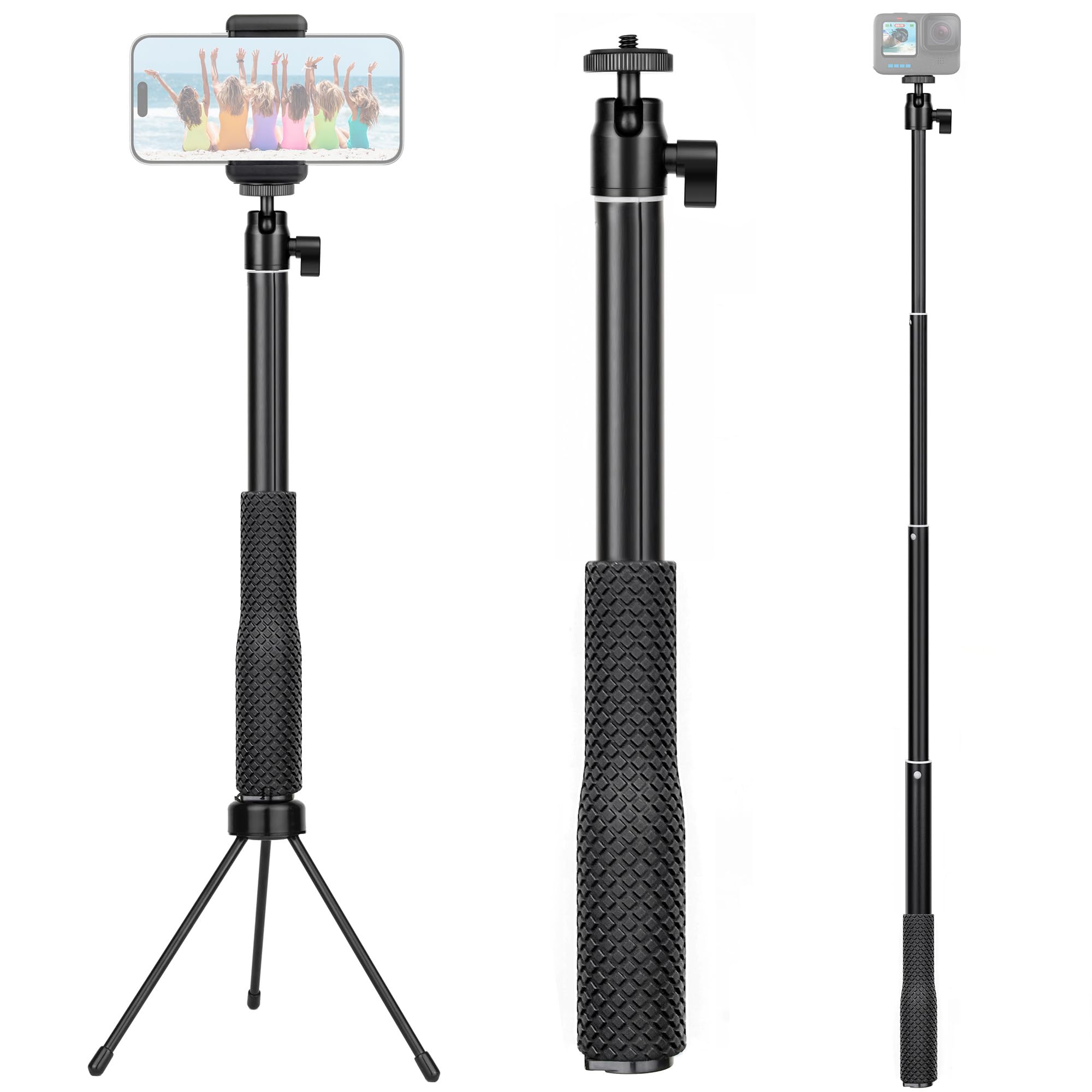 Gepuly 360°Ballhead Waterproof Selfie Stick With Tripod Stand Phone Holder- Underwater Selfie Stick Pole - For Gopro Hero 13 12 11 10 9 Insta360 Akaso Dji Osmo Vlog Diving Monopod