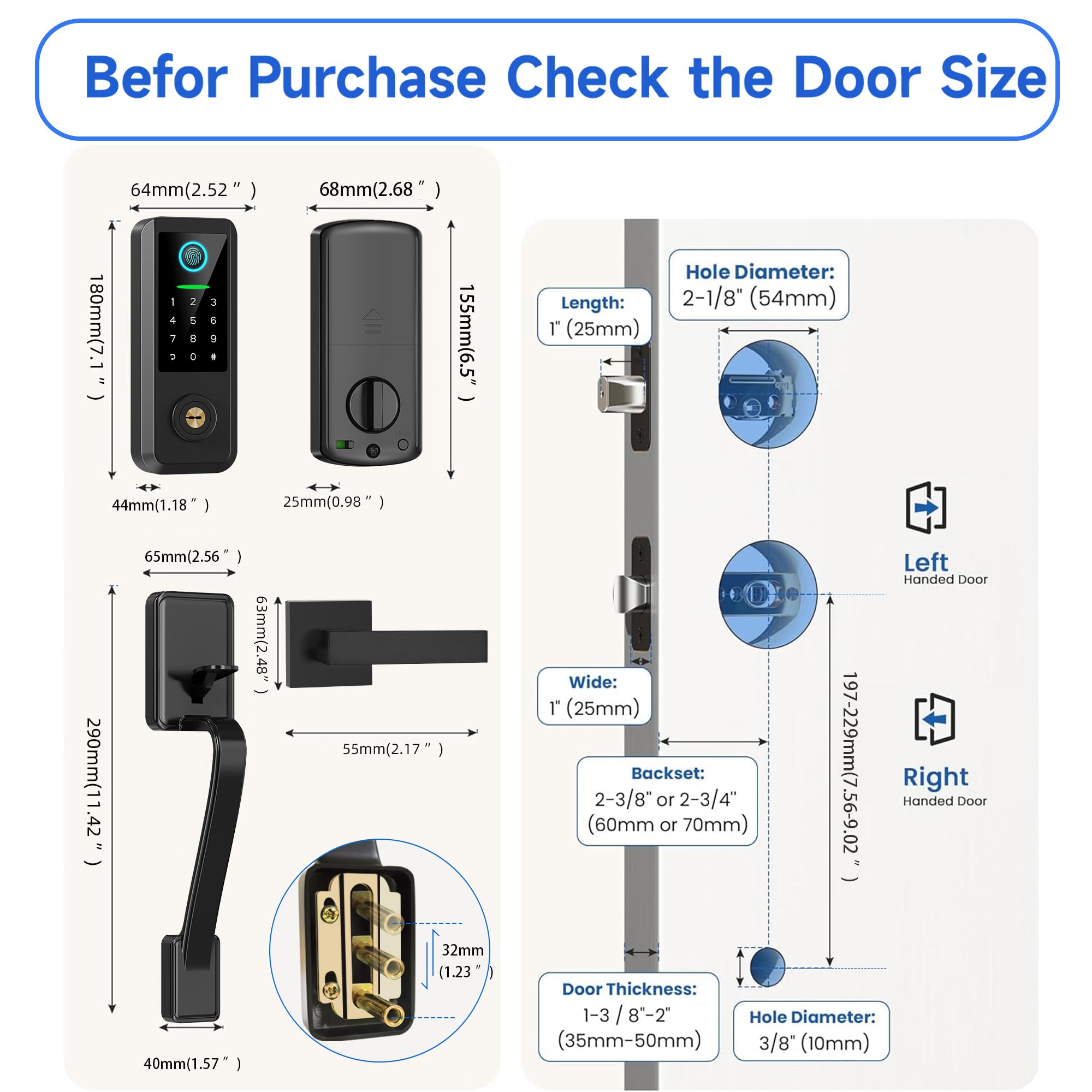 Yosimika Smart Keyless Entry Door Lock With Handle – Bluetooth Front Door Deadbolt With Fingerprint, App & Keypad Control, Alexa Compatible, Matte Black