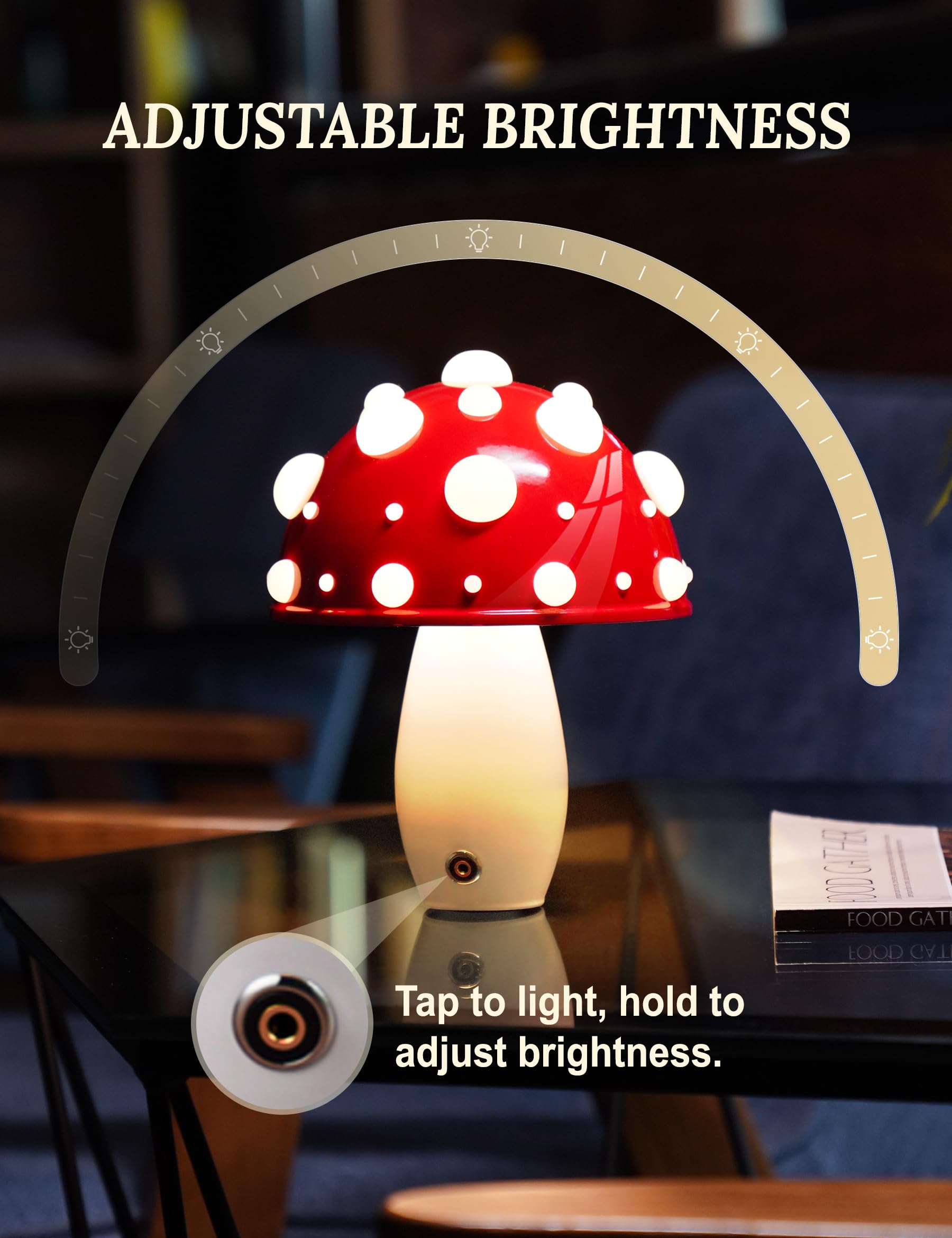 Nihome Mushroom Led Table Lamp, Adjustable Warm & White Lighting Child-Safe Touch-Controlled Brightness For Bedroom, Living Room & Office Decor, Includes 2 Bulbs For Customizable Ambiance (White Base)