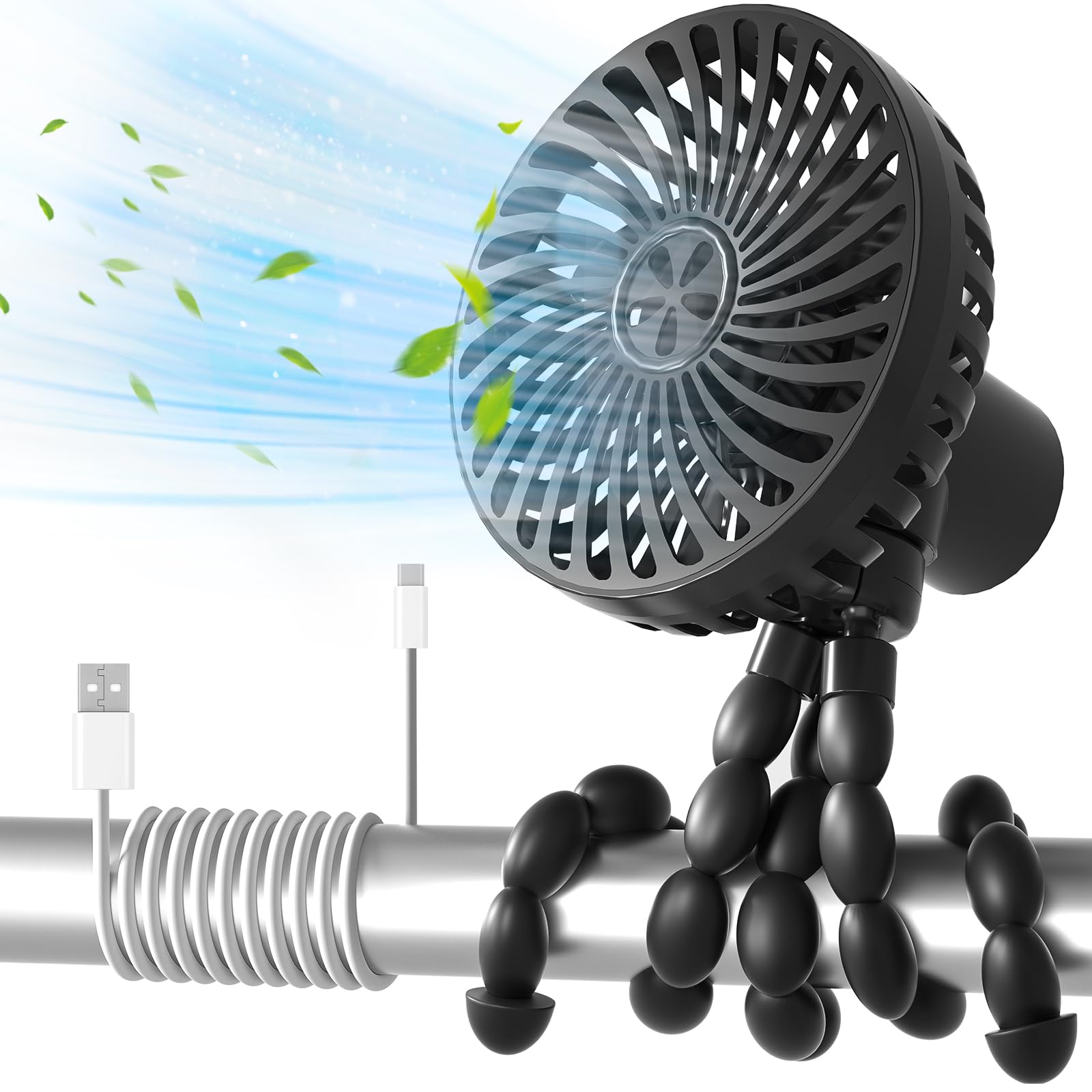 Run Helix Stroller Fan Portable Fan With 3 Speed Can Work 4-12 Hours,Personal Fan With Flexible Trip - Koospark