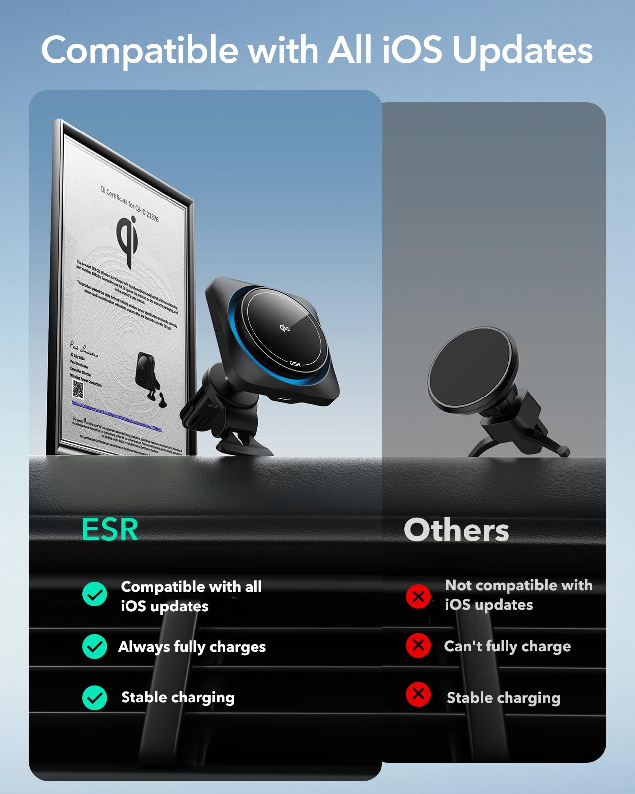 Esr For Qi2 15W Magsafe Car Mount Charger With Cryoboost, Phone Cooling Magsafe Car Charger, Air Vent/Dashboard Wireless Charging For Iphone 16/15/14/13/12, Galaxy S25 Series, Fast Charger, Black