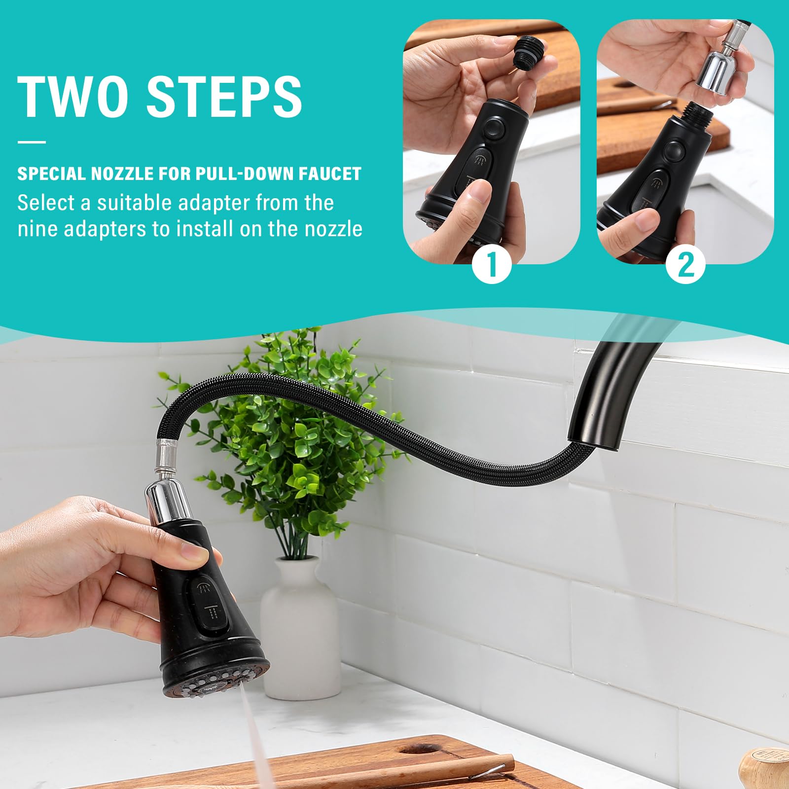 F-Yaslan Kitchen Sink Faucet Replacement Parts, 3-Function Pull Down Faucet Head Attachment, Pull Out Kitchen Faucet Spray Nozzle, Abs Material, Glossy Finish