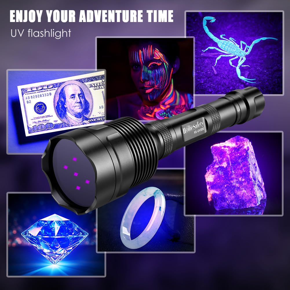 Home Safety Black Light Uv Flashlight, 5Leds Uv Light 50W Powerful Blacklight Torch Professional Grade Beam For Pet Urine Finding & Mineral, Antique Detection, Scorpion Search,Commercial Use (Uv500_365Nm)