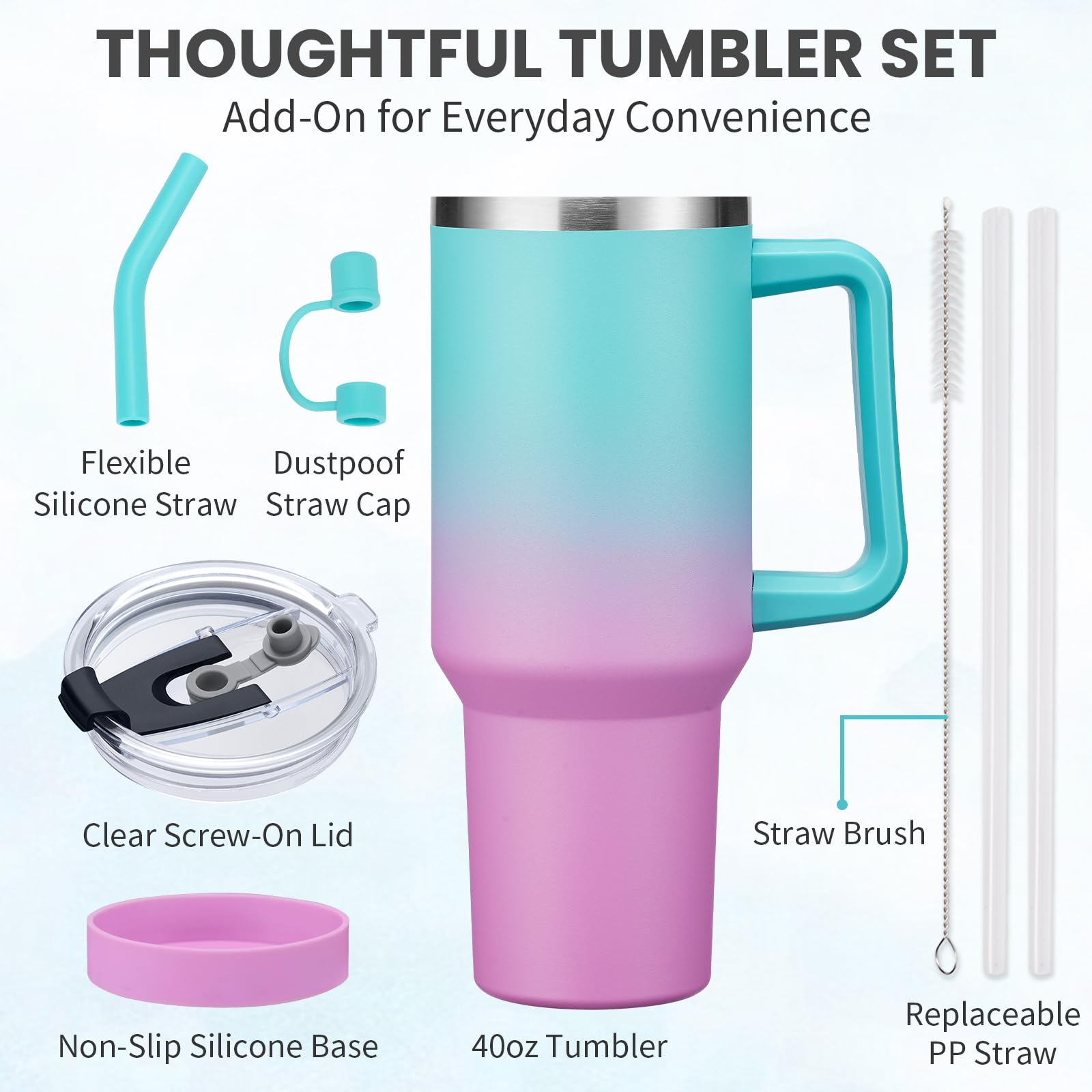 Benzzo Insulated Tumblers 40 Oz Spill Proof Tumbler With Straw, Stainless Steel Metal Thermal Coffe