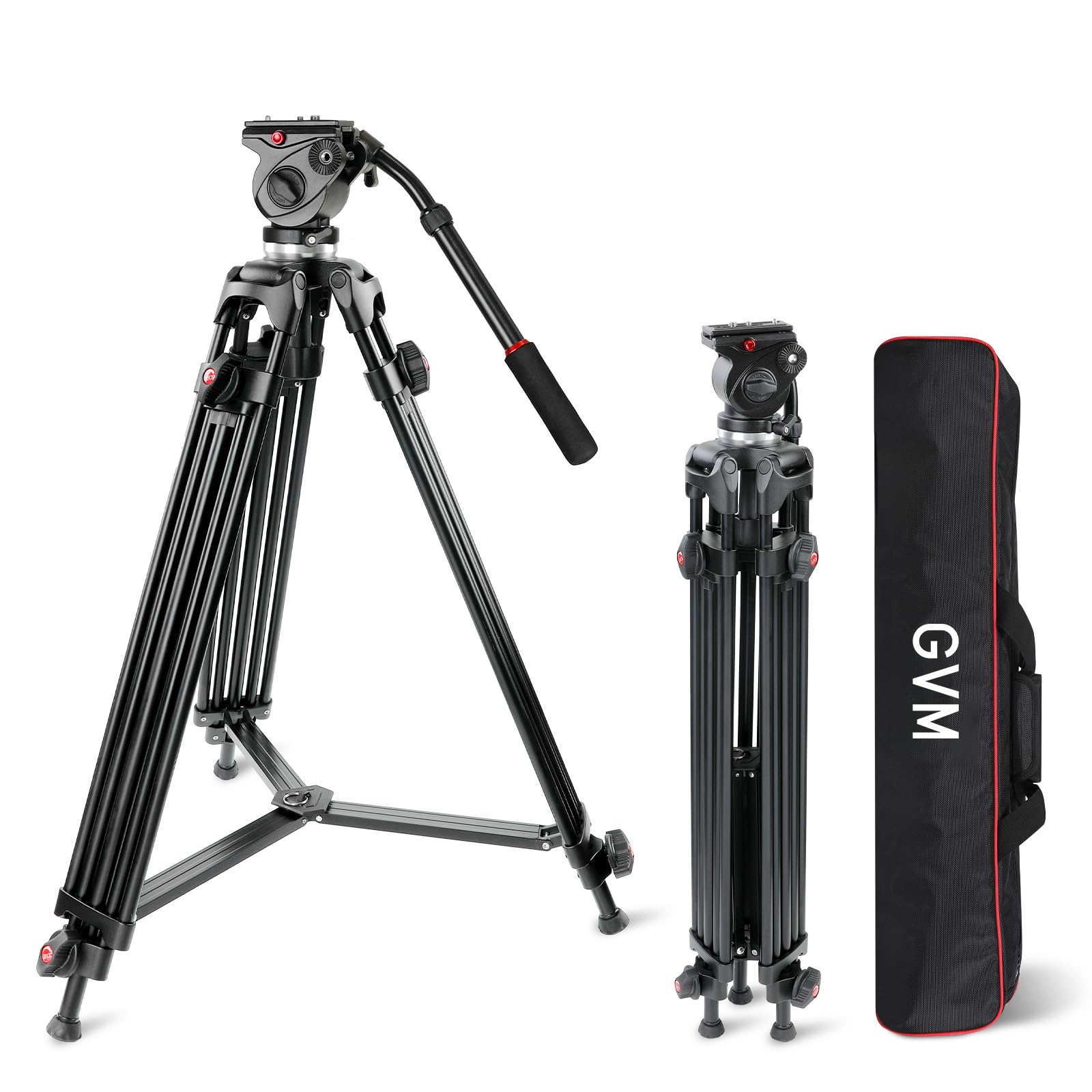 Gvm 63" Video Tripod With Fluid Head With Adjustable Damping, Heavy Duty Aluminum Alloy Tripod Stand With Base Fixed Bracket For Camcorders/Dslr, Max Load 22Lb, Compatible With Dslr Camera Camcorders