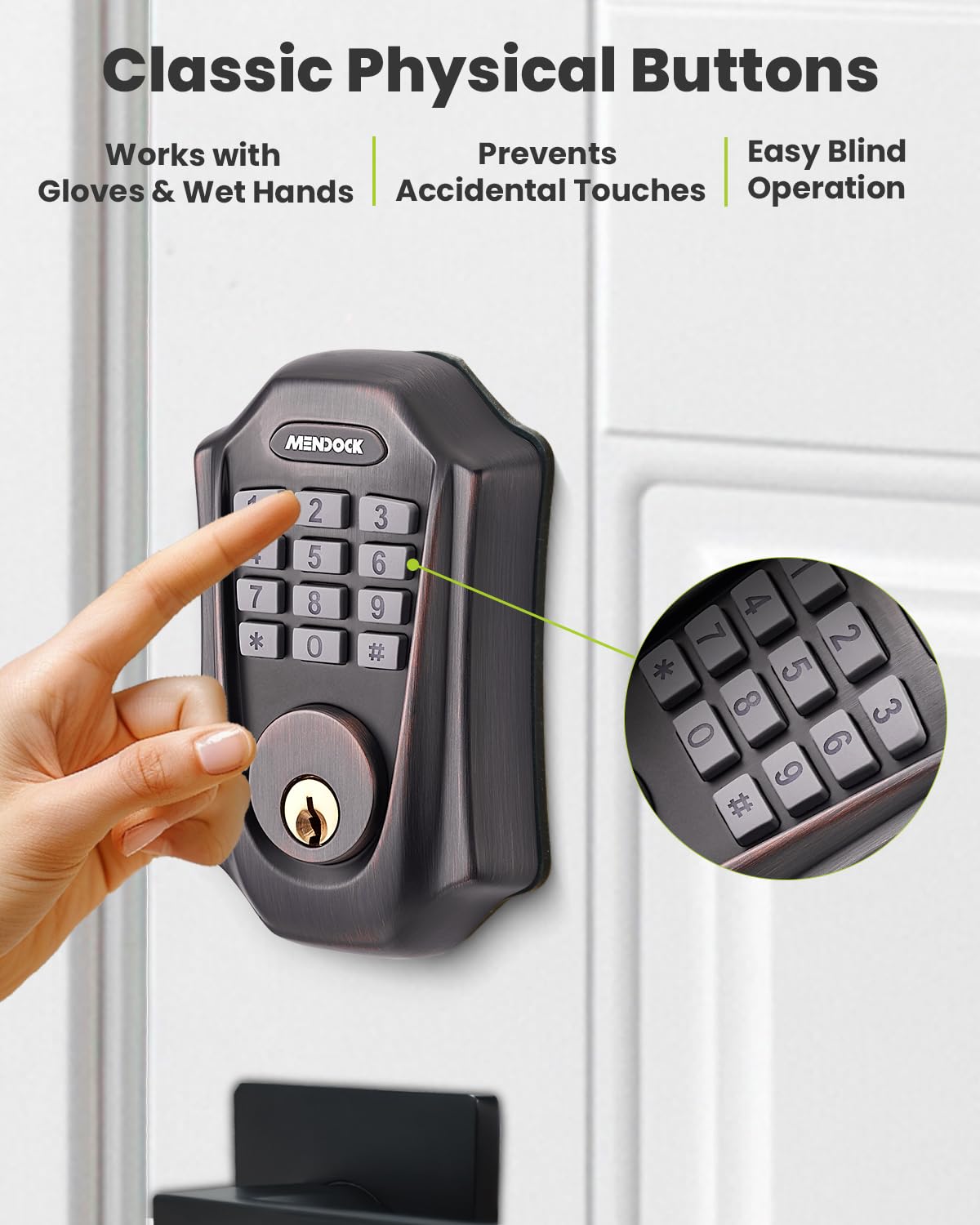 Mendock Keyless-Entry Deadbolt Smart Lock: Uf01 Greenshield Digital Exterior Locks For Front Door, Touch-Control Keyless Door Lock With Keypad Smartphone Control, Waterproof Ip54 (Venetian Bronze)