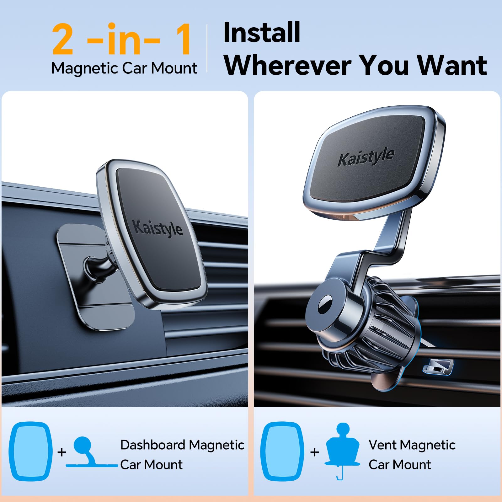 Kaistyle Magnetic Phone Holder For Car Air Vent Phone Mount【Not Blocking Air Vent】Car Vent Magnetic Cell Phone Automobile Cradles【360° Rotation】Phone Holders For Your Car Mount For Iphone 16 Pro Max 15 14 13