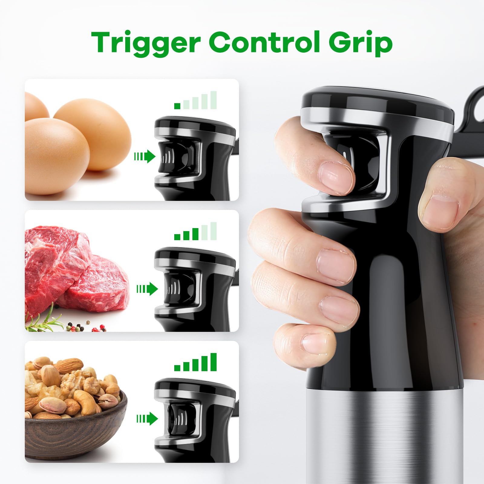 Turelar Immersion Blender Handheld Corded Hand Blenders Set 1100W, Trigger Variable Speed 5 In 1 Stick Emulsifier With Chopper, Whisk And Frother For Soup, Baby Food And Smoothies