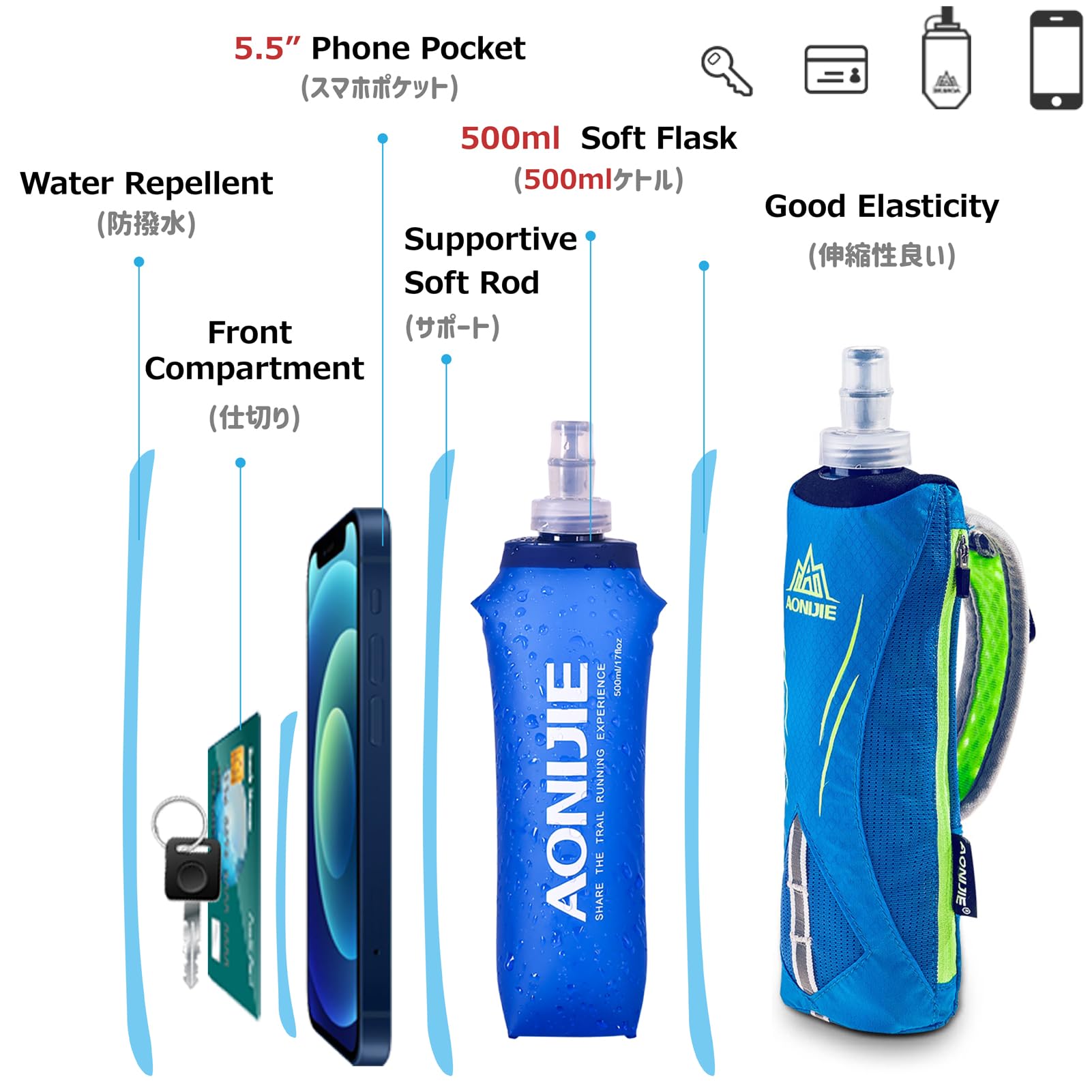 Azarxis Tpu Soft Flask Collapsible Water Bottles- 250Ml 350Ml 500Ml 600Ml
