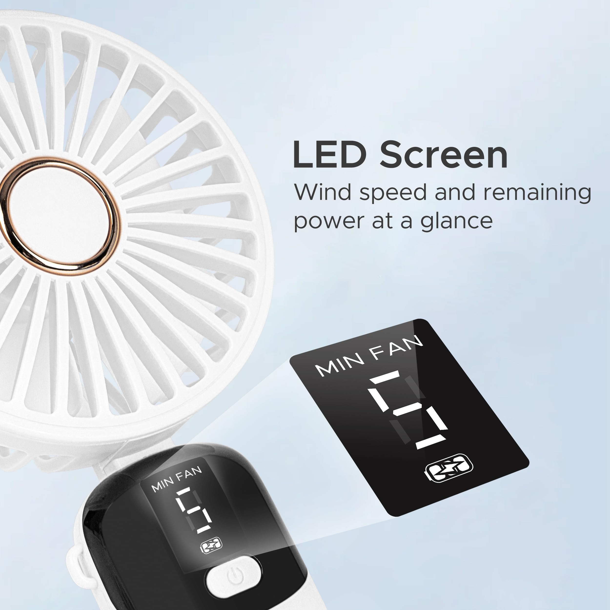 Solfres Portable Mini Handheld Fan, Digital Display, 5 Speeds, 90° Adjustable And Foldable