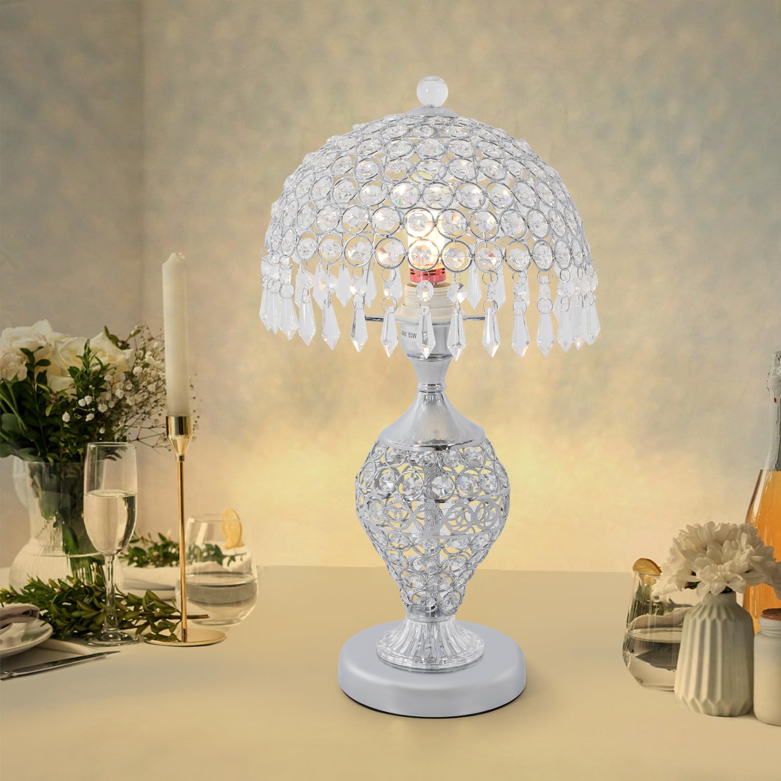 Ddbessic Modern Crystal Table Lamp 18In High Nightstand Table Lamp Bedside End Table Lamp Decorative Room Desk Lamp Crystal Desk Night Light For Bedroom, Living Room