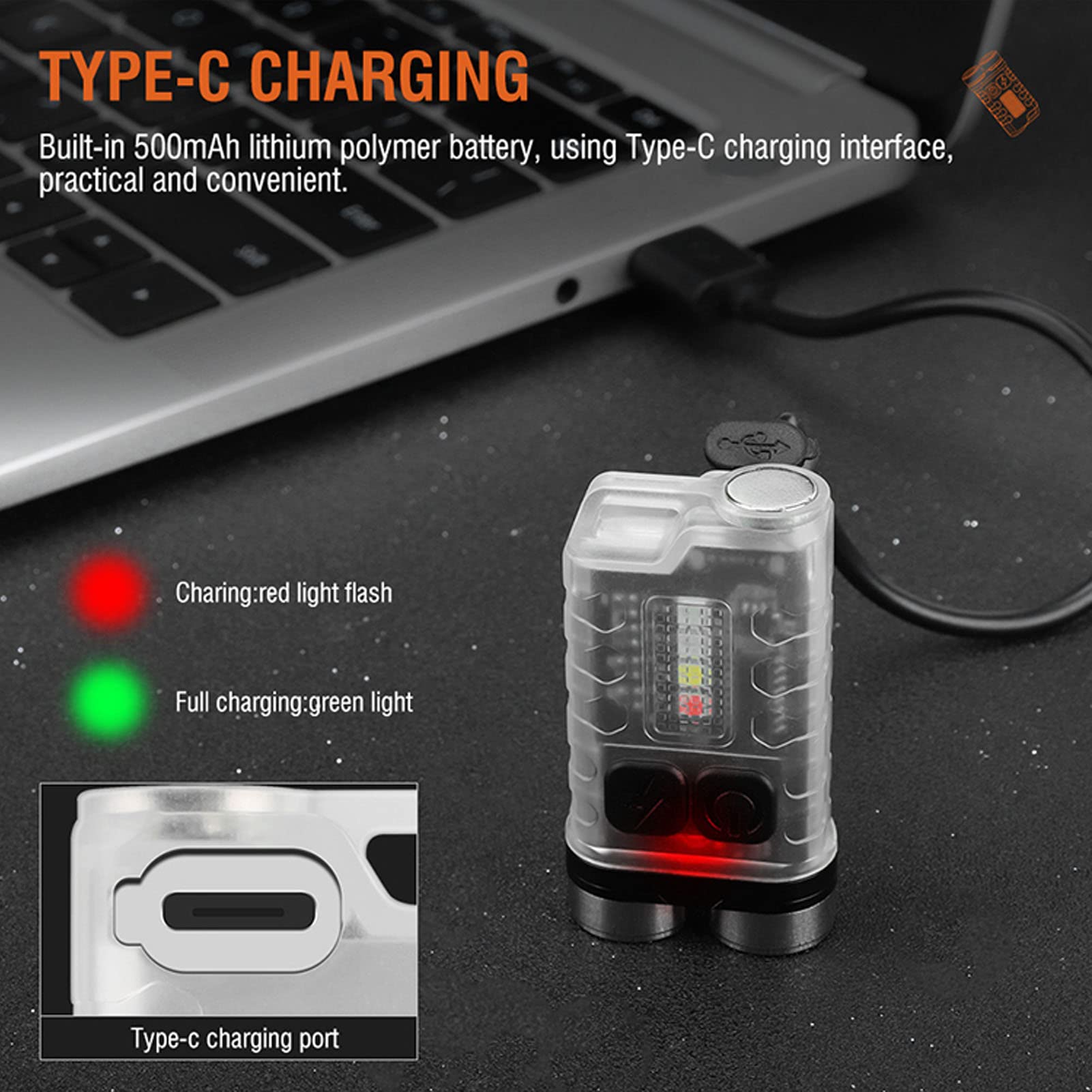 Socobeta Small Flashlight, 12 Levels Light 900Lm Keychain Flashlight Magnetic Suction Usb Charging For Camping(White)