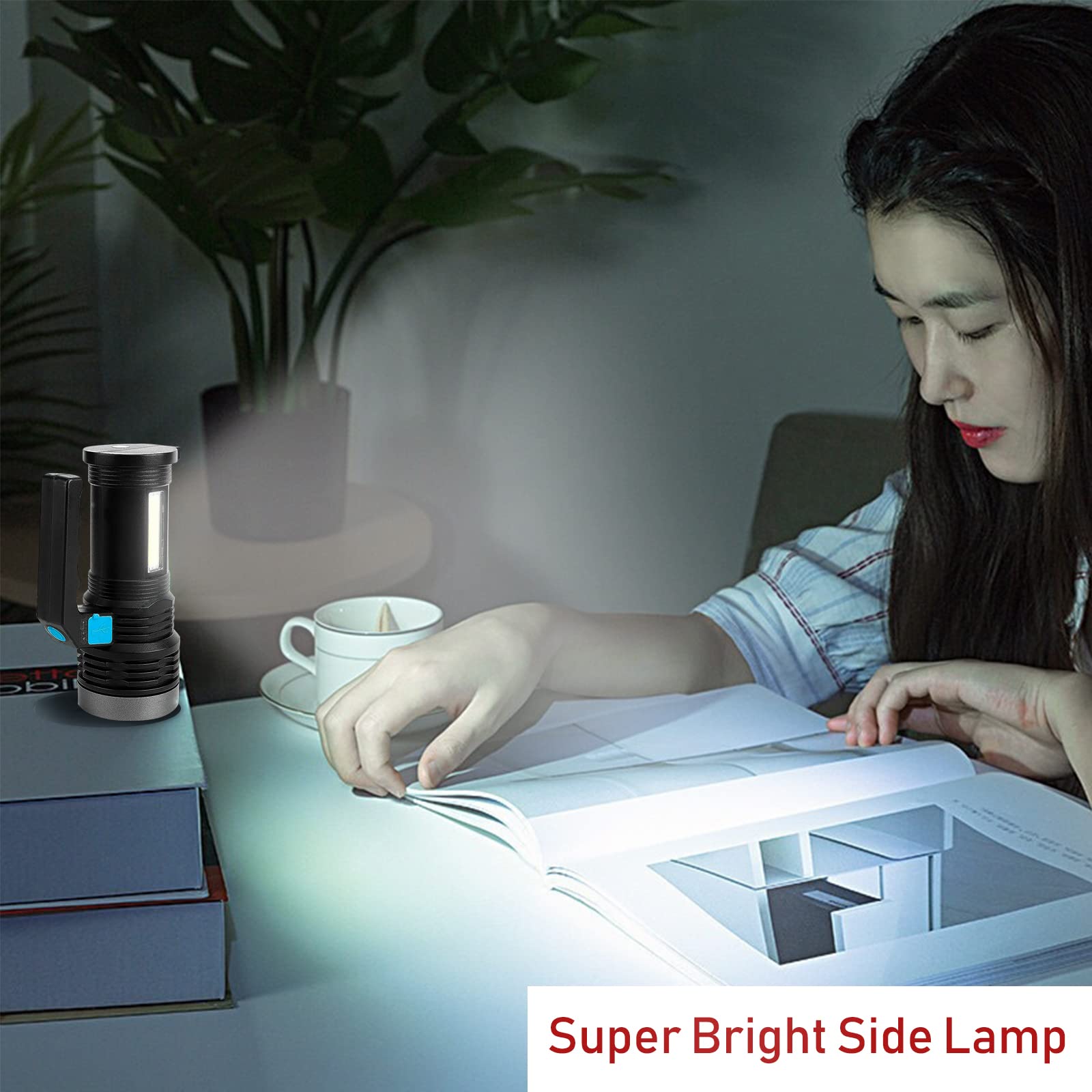 Wrrozz Led Flashlight High Lumens Usb Rechargeable Flashlight For Camping, Hiking, Walking, Powerful Emergency Flashlight With 4 Modes For Outdoor Use, Bright Flashlight With Sidelight Lantern