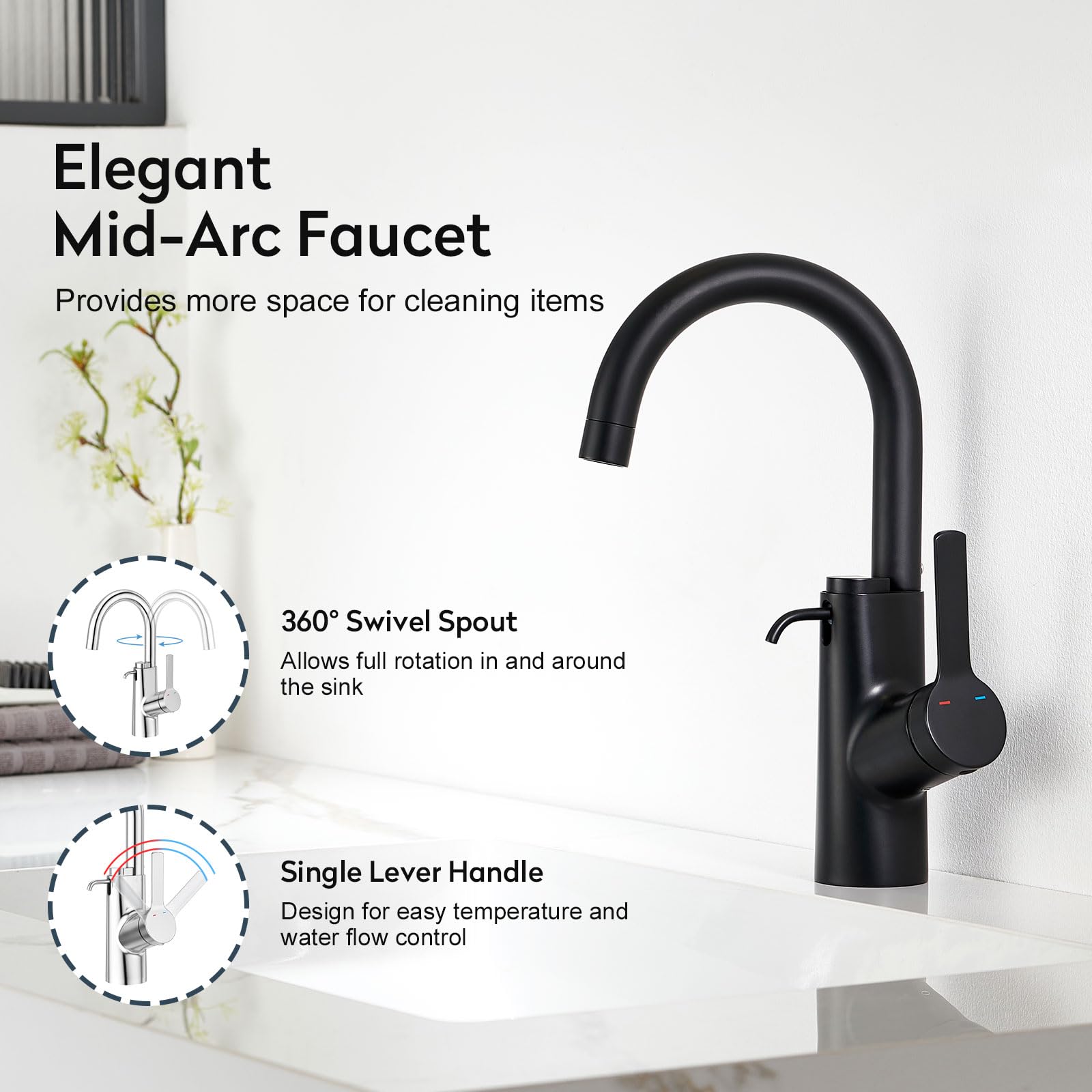 Aktines Bar Sink Faucet With Built-In Soap Dispenser, Single Hole Faucet For Kitchen Prep, Wet Bar, Bathroom, Laundry And Rv Sinks, Matte Black