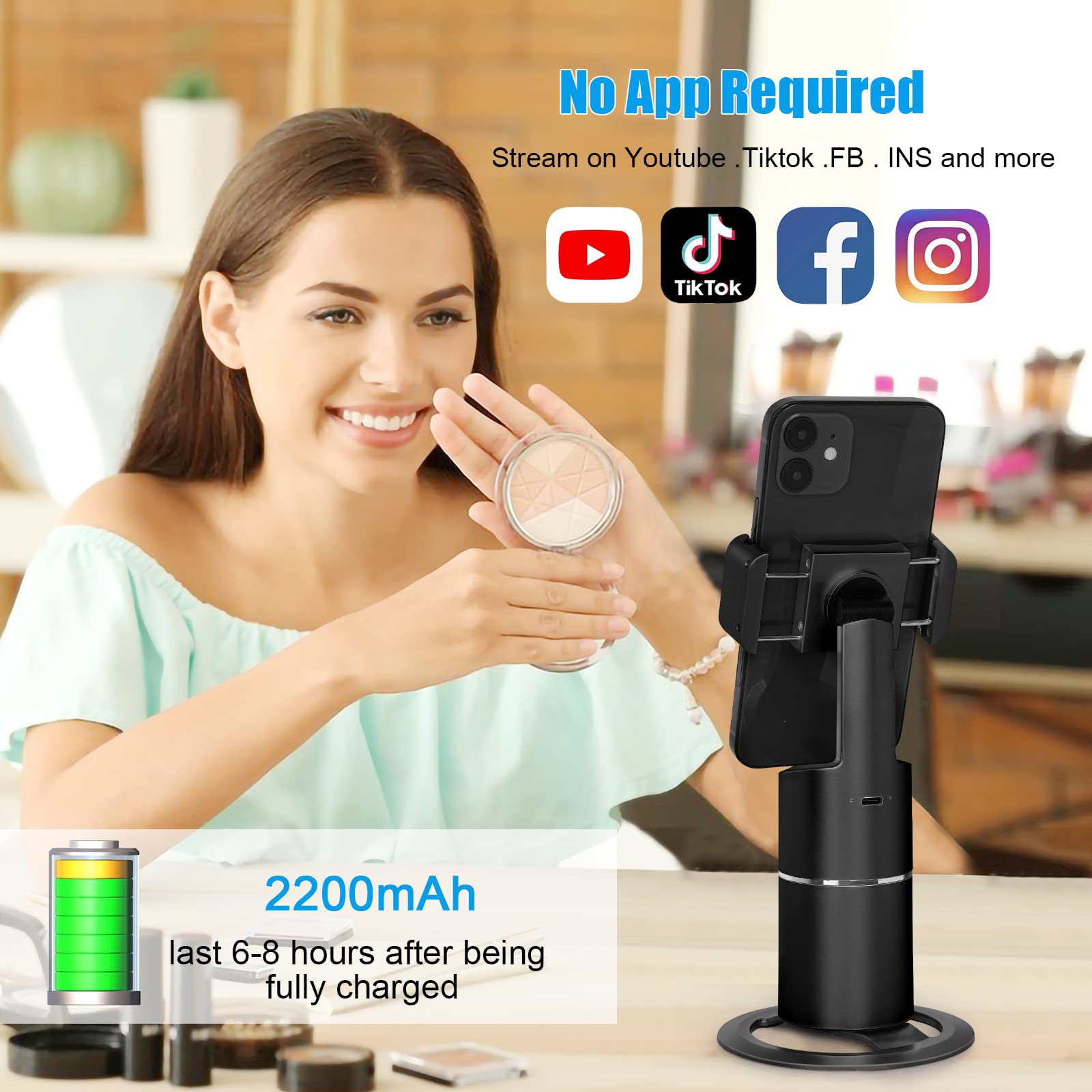 Sikvio Auto Face Tracking Phone Tripod Holder No App Required 360° Rotation Body Phone Track Camera Mount For Live Vlog Streaming Video Cellphone Shooting Live Chat With Remote Control