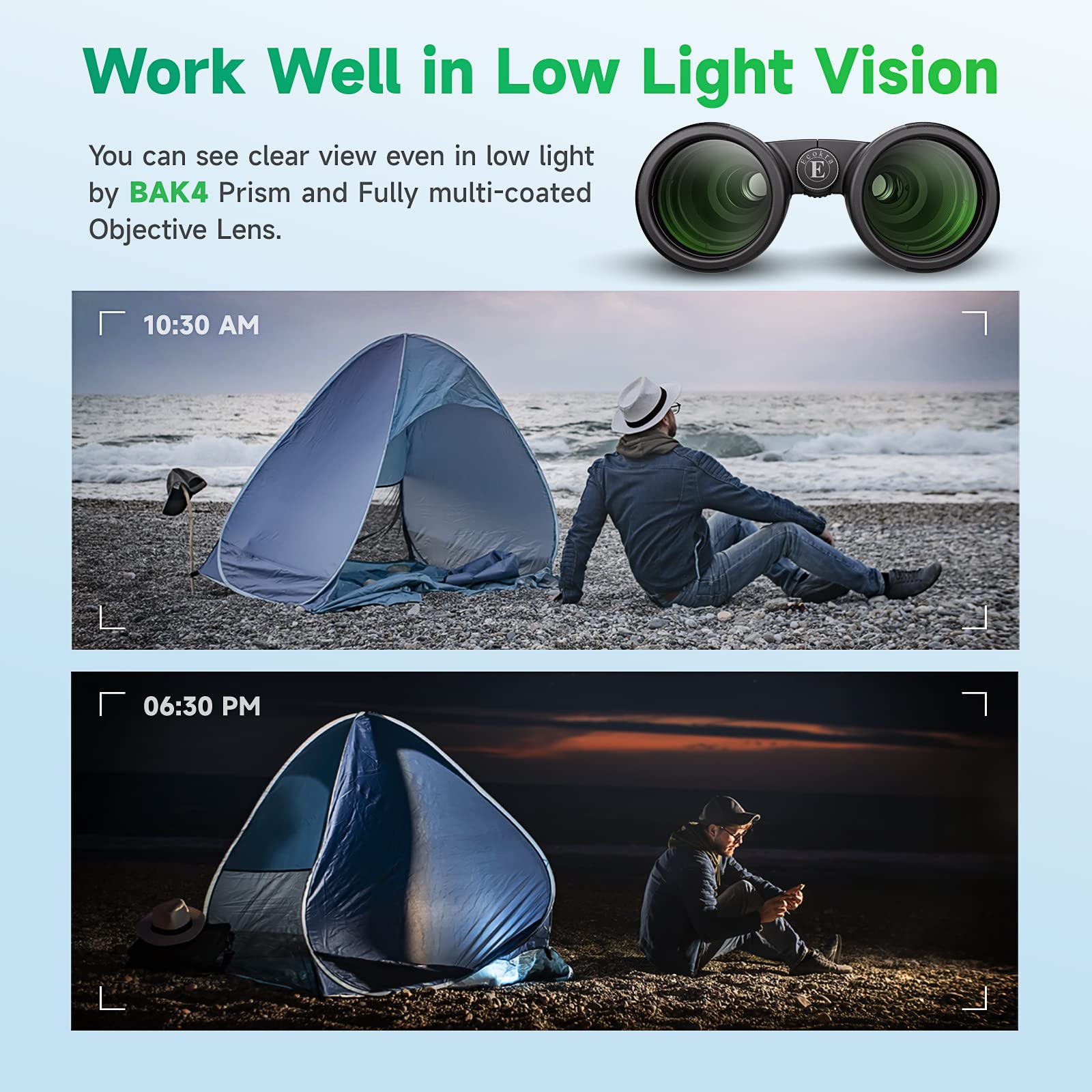 Ecokra 12X42 Hd Binoculars - Adults' High Power Binoculars With Tripod Phone Adapter, Waterproof Compact, Ideal For Bird Watching, Hunting, Stargazing - Clear Low Light Night Vision, Bak4, Fmc Prisms
