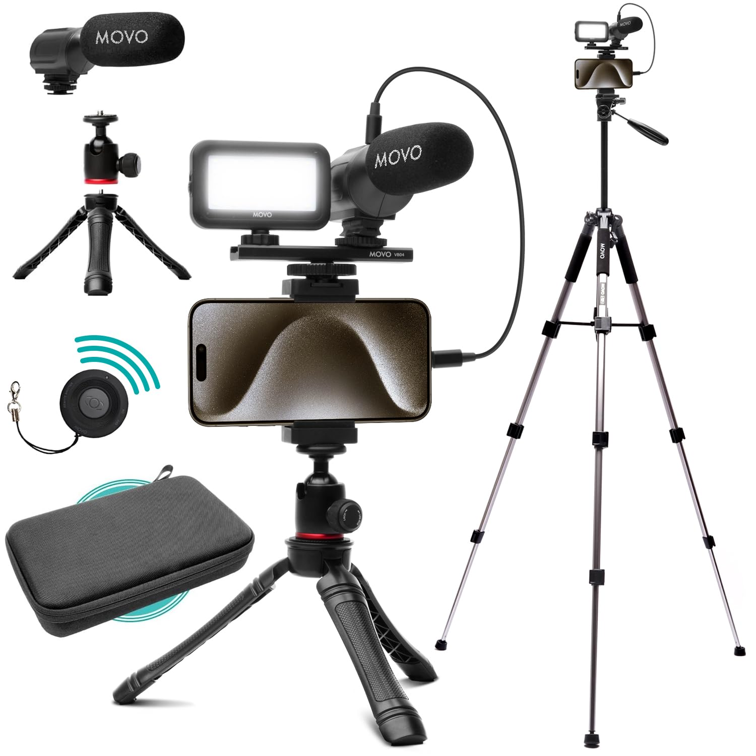 Movo Usb-C Vlogging Kit For Iphone 15 With Fullsize Tripod - Usb Type-C Compatible Vlog Kit- Accessories: Tripods, Phone Mount, Led Light, Shot Mic For Youtube Starter Kit - Iphone 15 Vlogging Kit