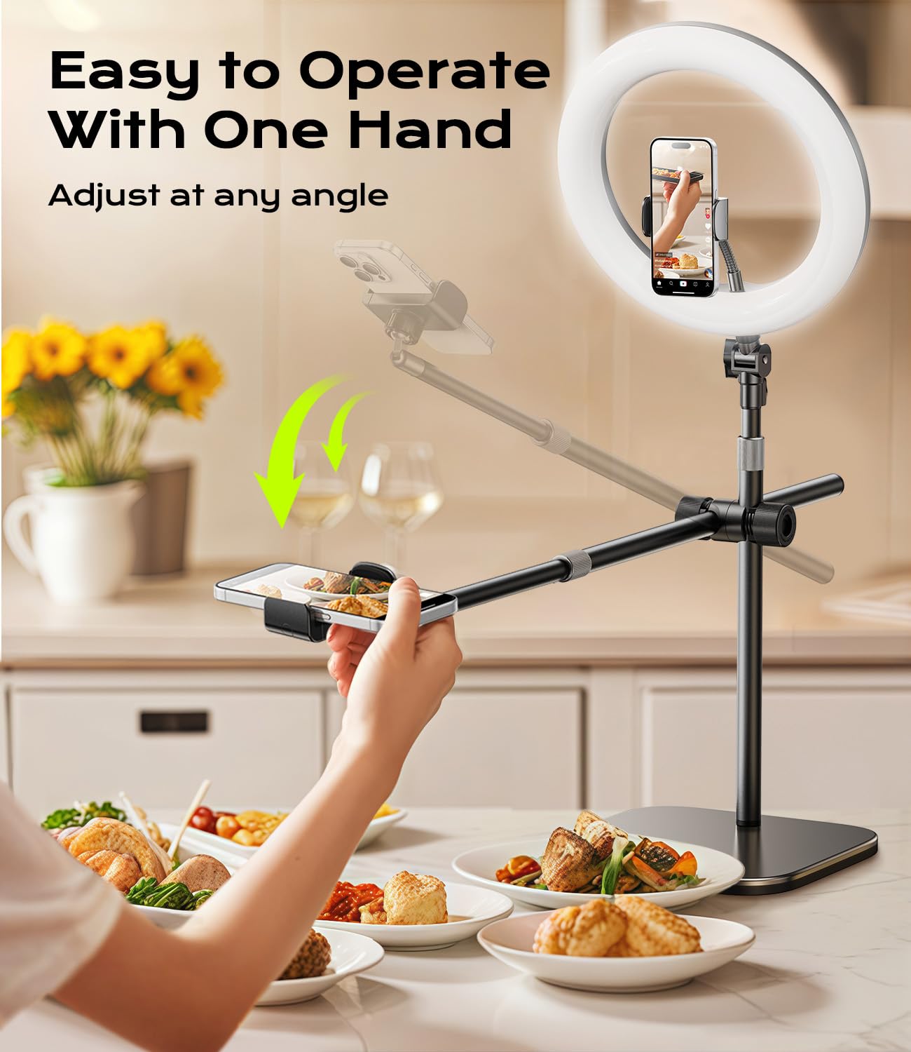 Atkttop Overhead Phone Mount,Overhead Camera Mount Stand[Anti-Shaking] With 10.5" Ring Light,Desk Stand For Iphone With Ring Light For Video Recording,Zoom Meeting,Youtube,Tiktok
