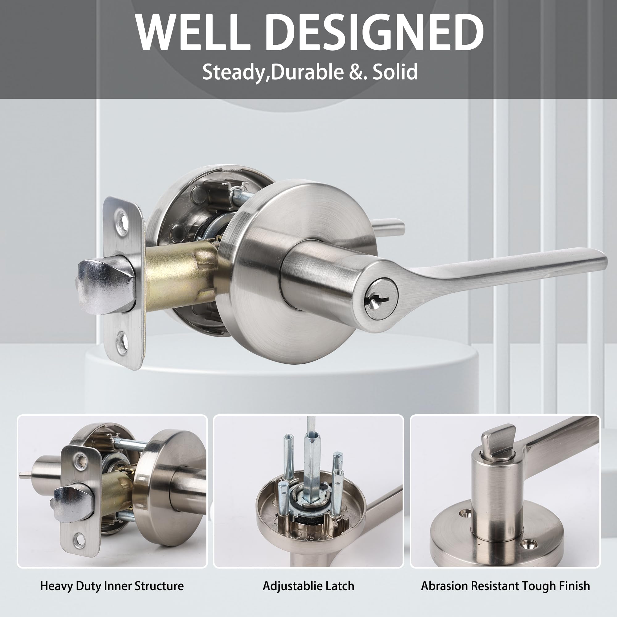 Zevaway Keyed Alike Front Door Handle And Deadbolt Set, Round Heavy Duty Door Handle With Deadbolt Lock, Silver, 1 Pack