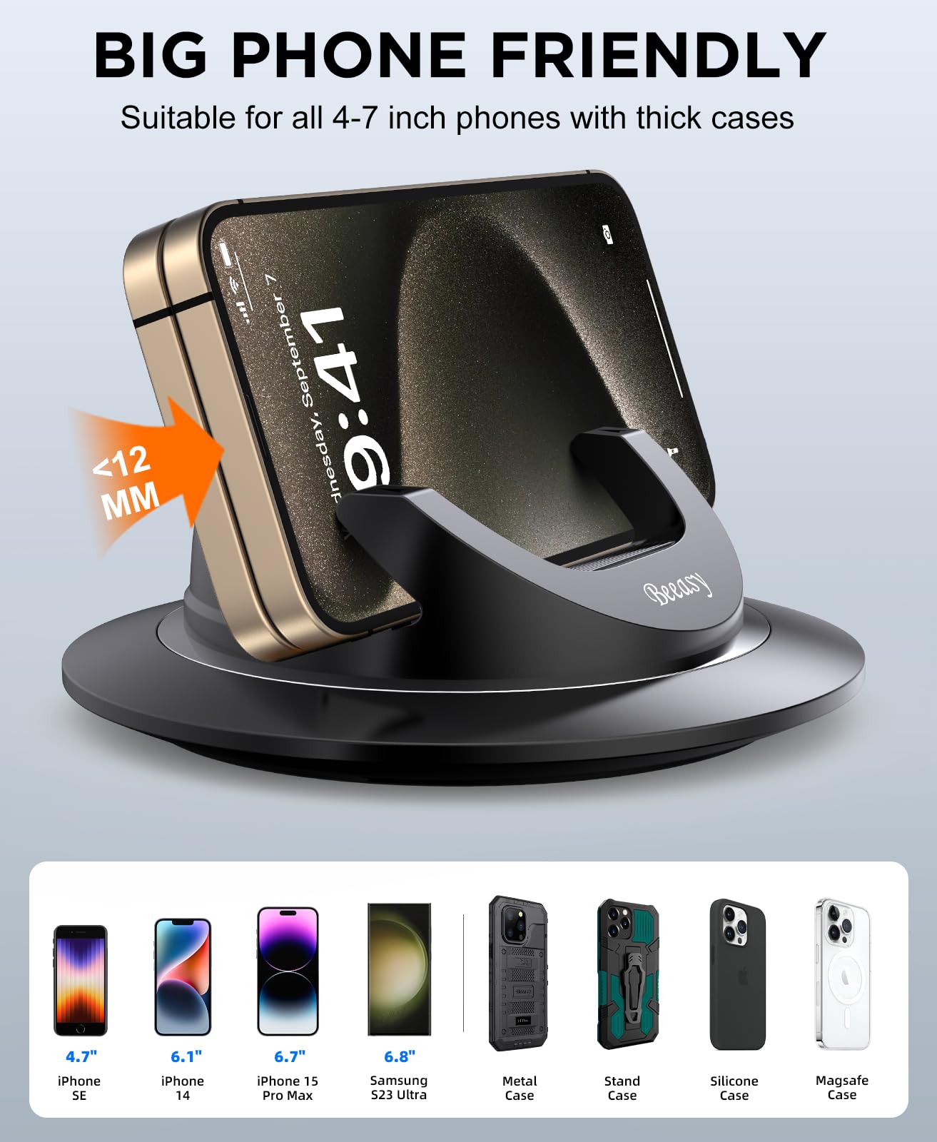 Beeasy Dashboard Cell Phone Holder For Your Car, Car Phone Holder With 360°Rotatable Silicone Non-Slip, Universal Car Phone Mount For Iphone 16/15/14,Samsung S24,Google Pixel 9,All Smartphones And Gps