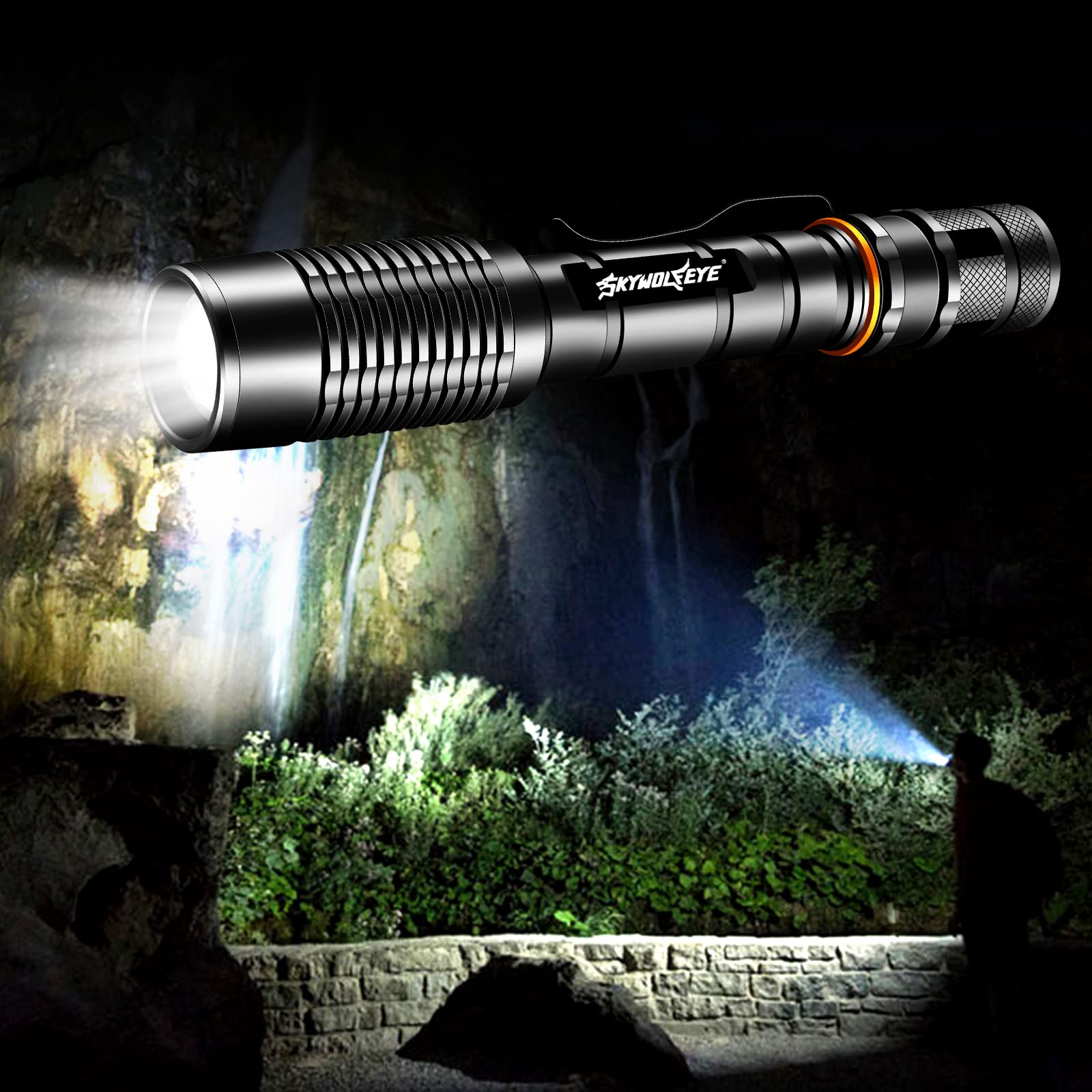 Skywolfeye 2 Pack 5 Modes Led Rechargeable 5000 High Lumens Flashlights, Super Bright Zoomable Flashlight Waterproof For Kids Camping，Emergencies