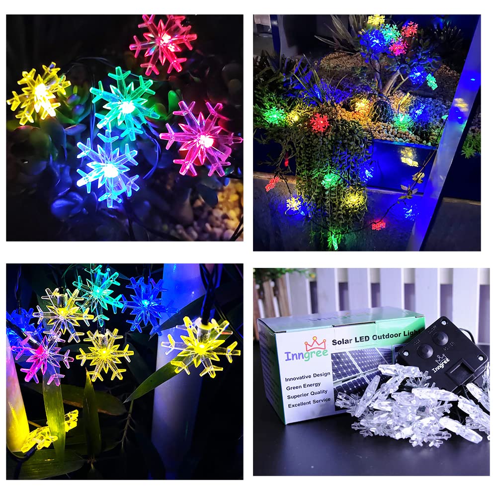 Inngree Solar Christmas Fairy String Lights 20 Ft 30 Led 8 Modes Solar Snowflake Outdoor Waterproof Powered String Lights For Garden Patio Yard Home Christmas Tree Parties(Multicolor)
